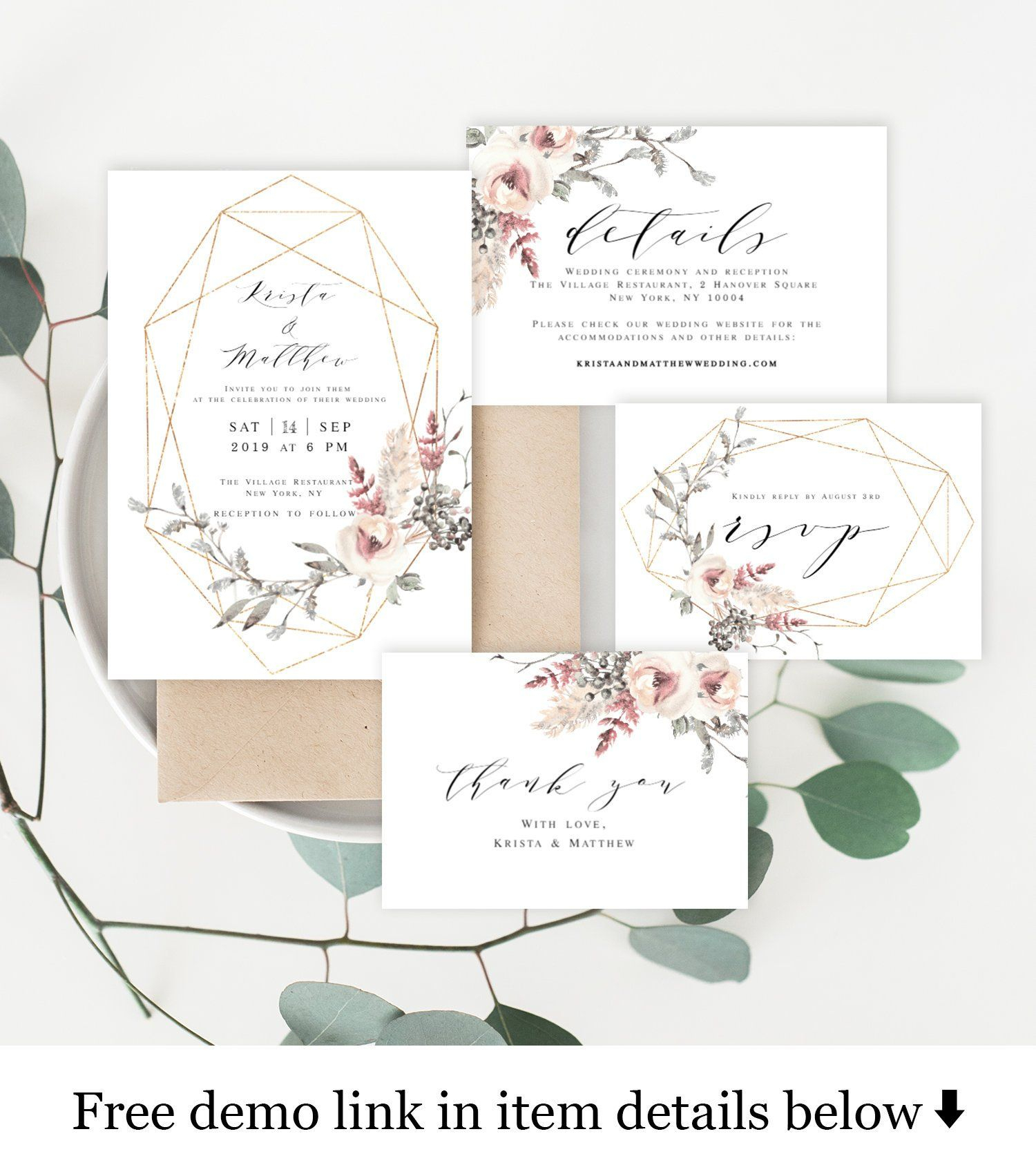 Wedding Invitation Kit Invite Template 100% Editable Unlimited Diy - Free Printable Enclosure Cards