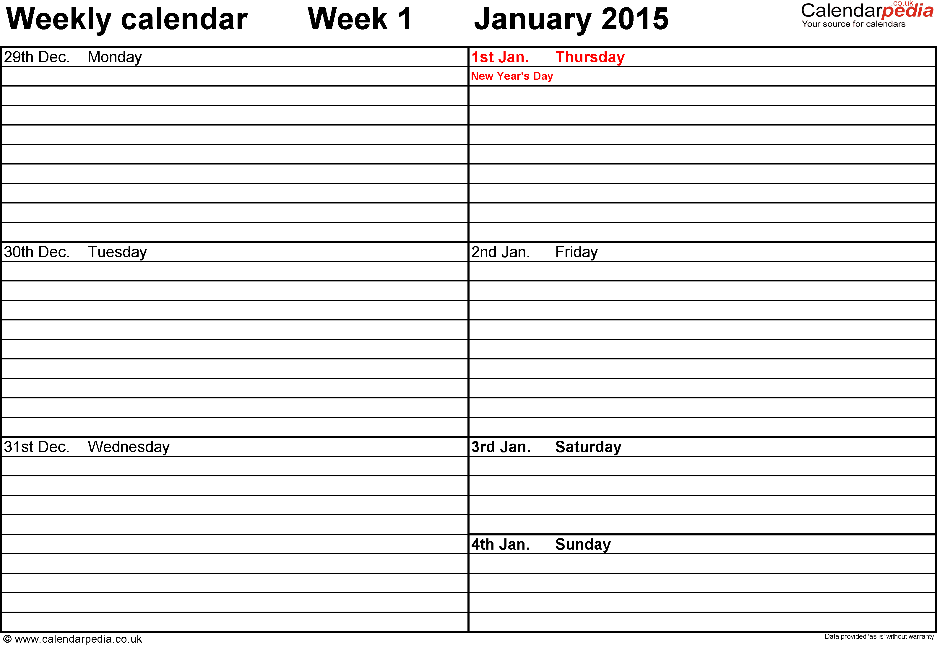Weekly Calendar 2015 Uk - Free Printable Templates For Word - Free Printable Diary 2015