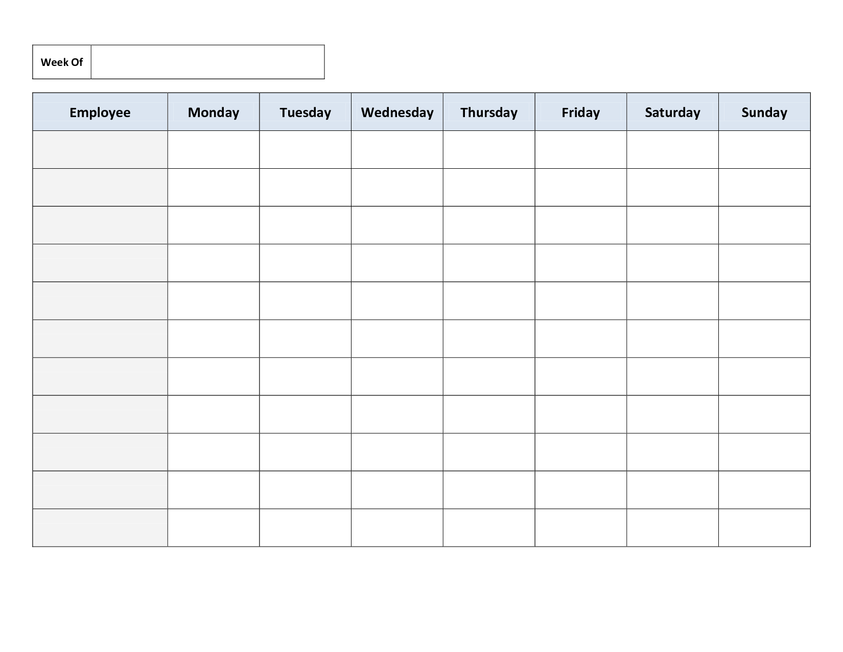 Weekly Employee Work Schedule Template. Free Blank Schedule.pdf - Free Printable Blank Weekly Schedule