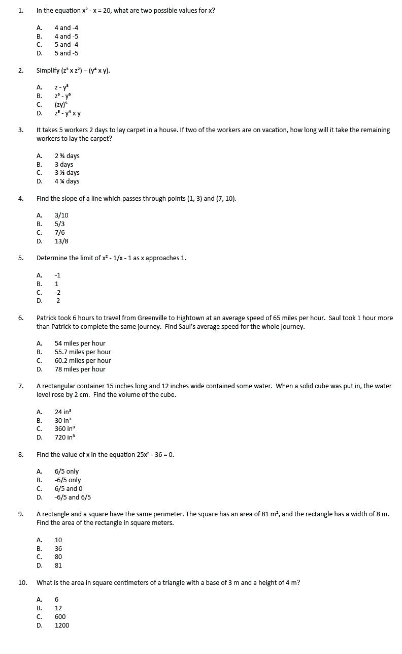 What Is On The Ged Math Test Facing Challenges With The New Test In - Ged Math Practice Test Free Printable