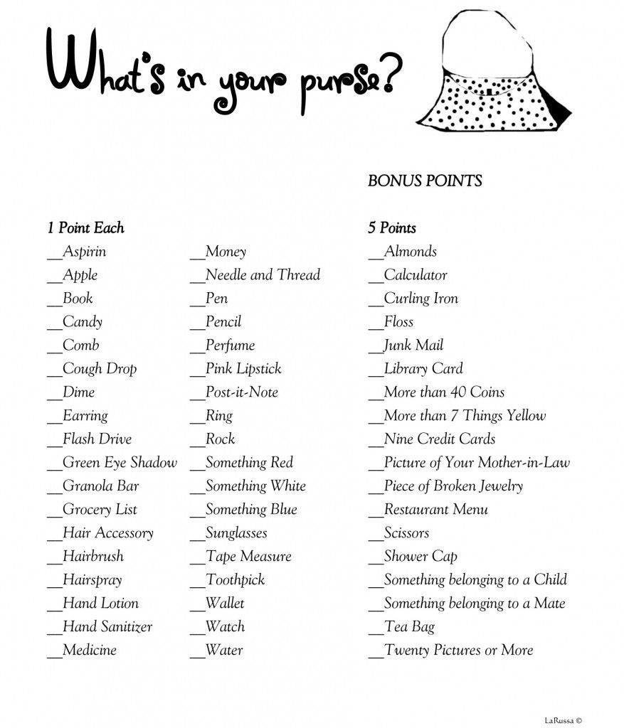 What&amp;#039;s In Your Purse Gamei Think This Would Be A Fun, No Pressure - Free Printable Baby Shower Game What&amp;#039;s In Your Purse