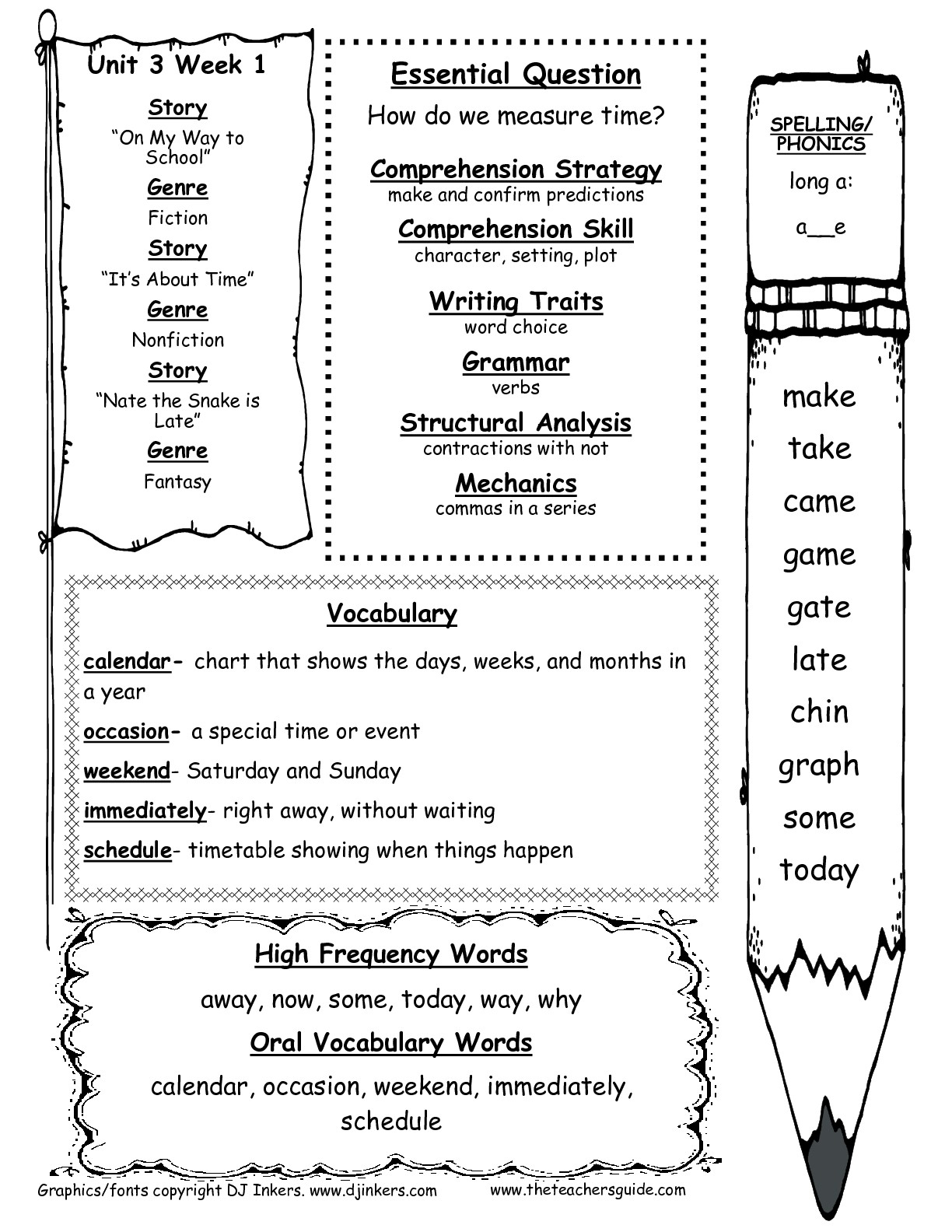 Wonders First Grade Unit Three Week One Printouts - Free Printable First Grade Worksheets