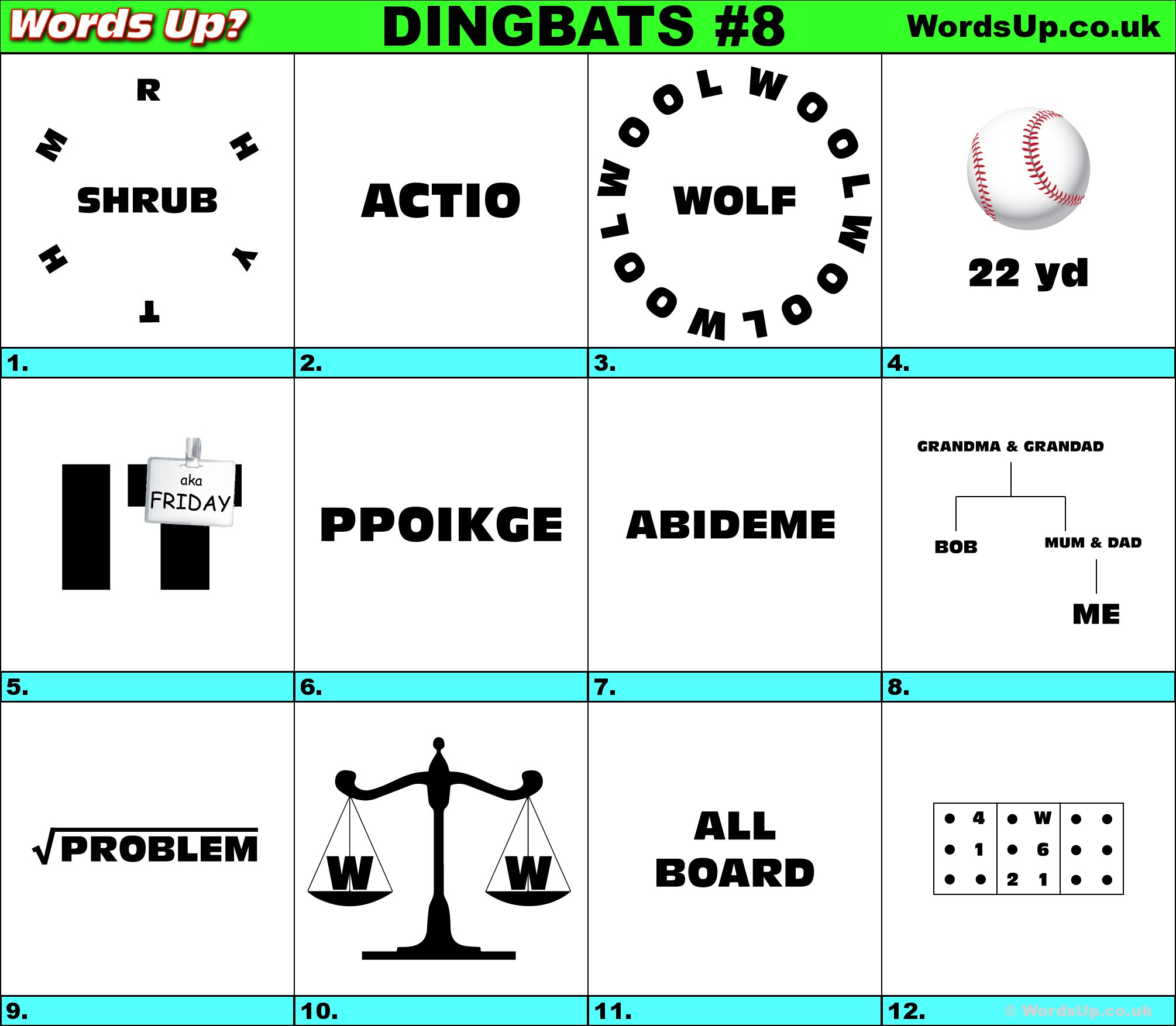 Words Up? Dingbat Puzzles - Free Printable Dingbats Puzzles