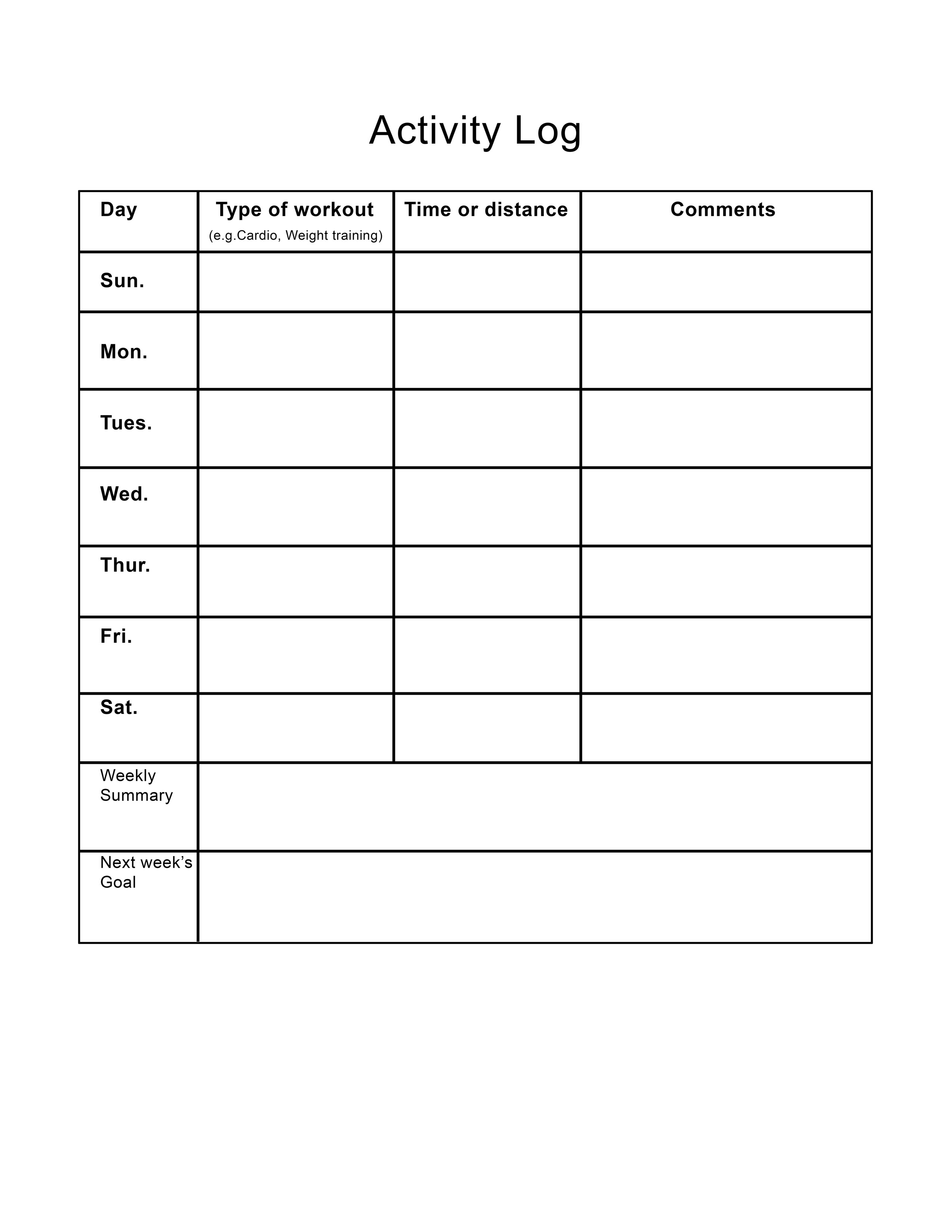 Workout And Diet Journal - Free Printable Workout Log Template