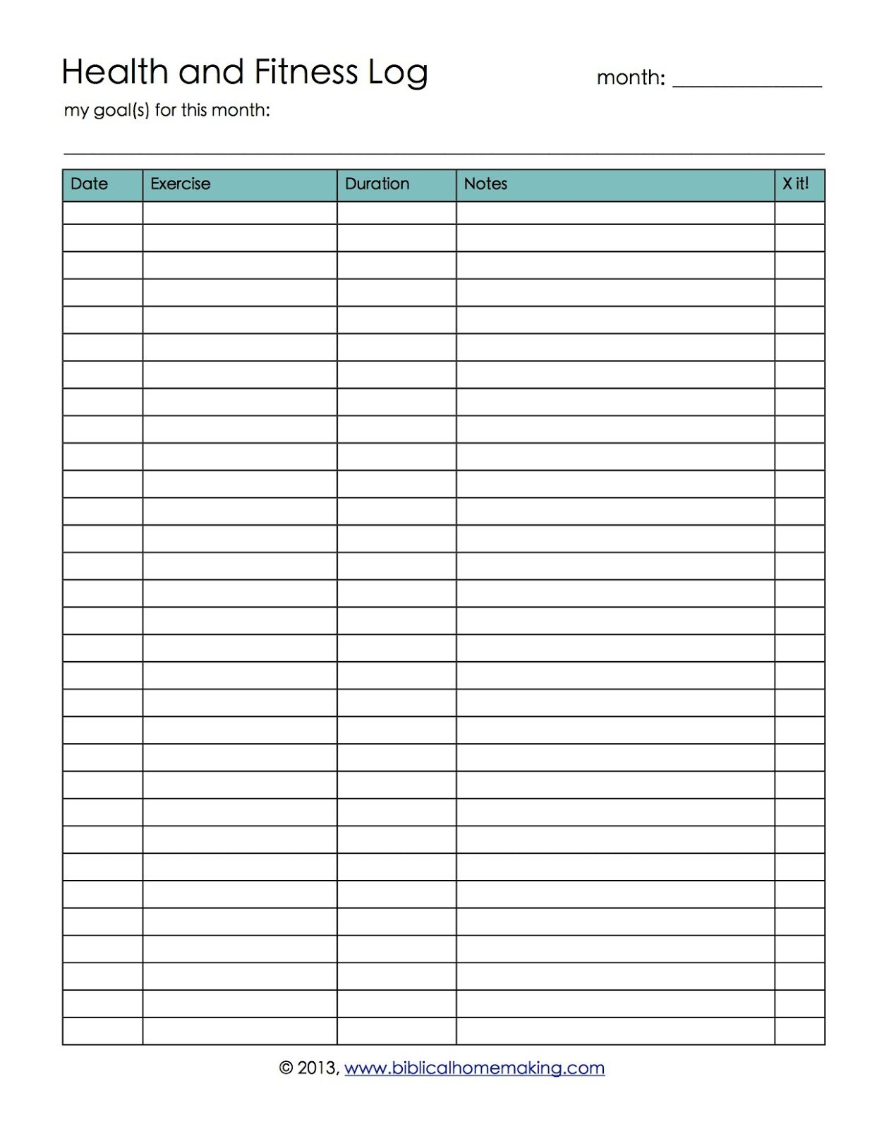 Workout Log Sheet | Health And Fitness Log Printable With Free - Free Printable Fitness Worksheets