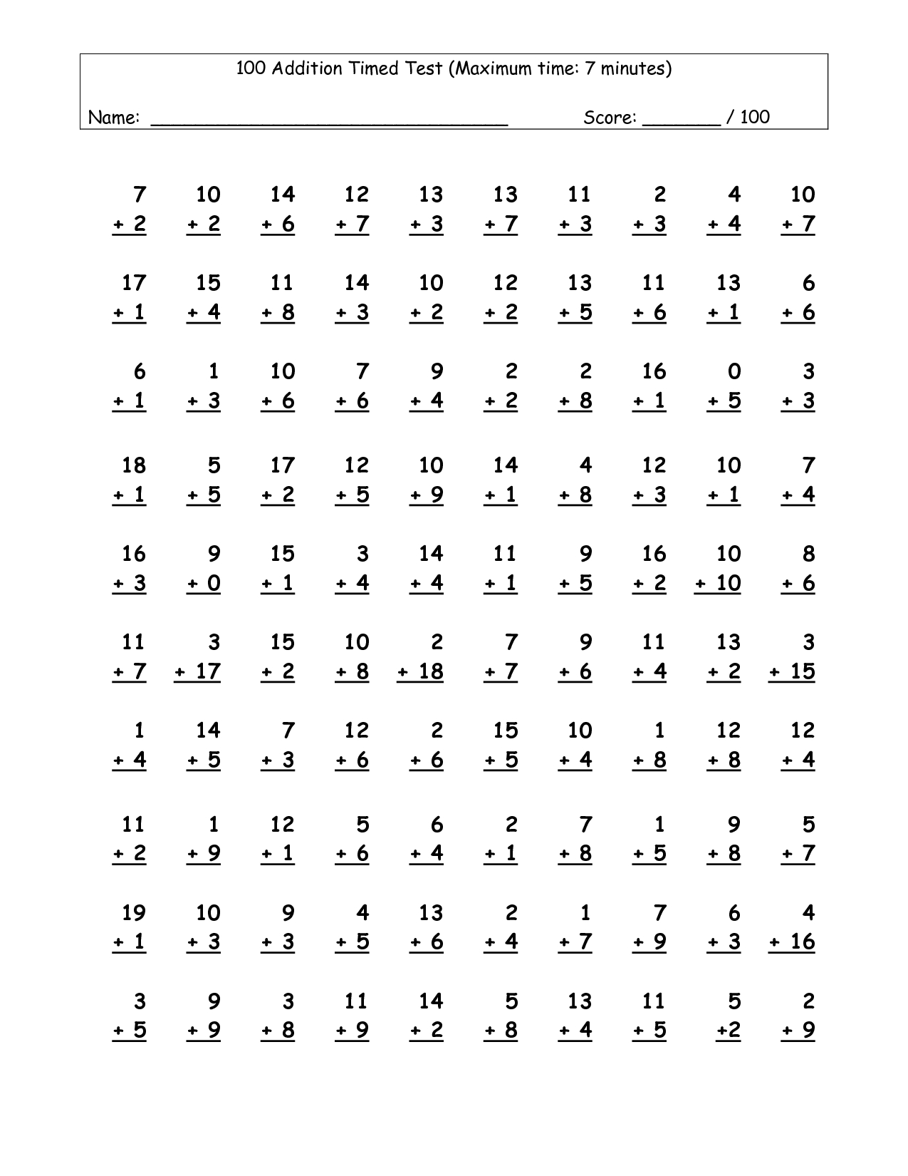 Worksheets Multiplication Timed Test 100 Problems Worksheet 612792 - Free Printable Multiplication Timed Tests
