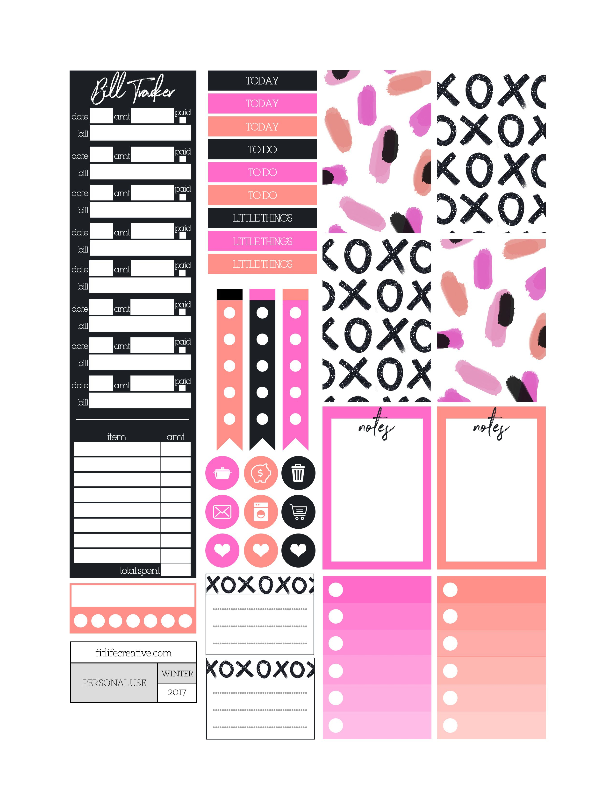 Xoxo Bold Themed Printable Planner Stickers. Includes Free Printable - Free Printable Keyboard Stickers
