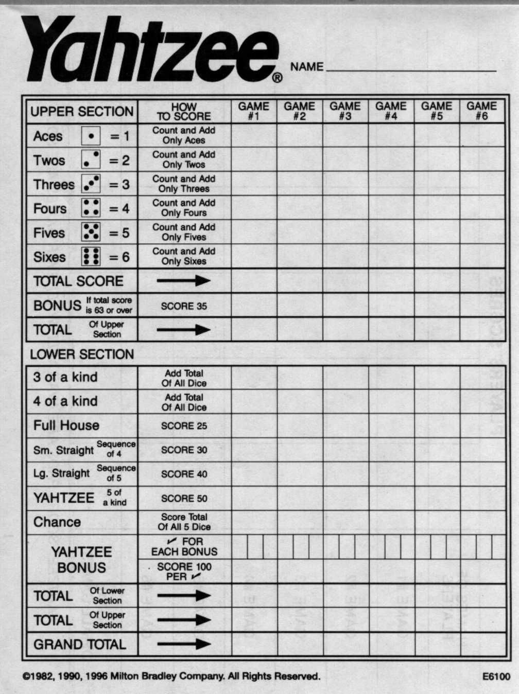 Yahtzee Score Sheets Free Printable | Blank Yahtzee Score Sheet - Free Printable Yahtzee Score Sheets