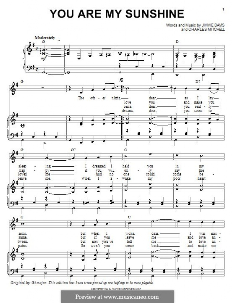 You Are My Sunshine Sheet Music - Nurufunicaasl Intended For Free - Free Printable Piano Sheet Music For You Are My Sunshine