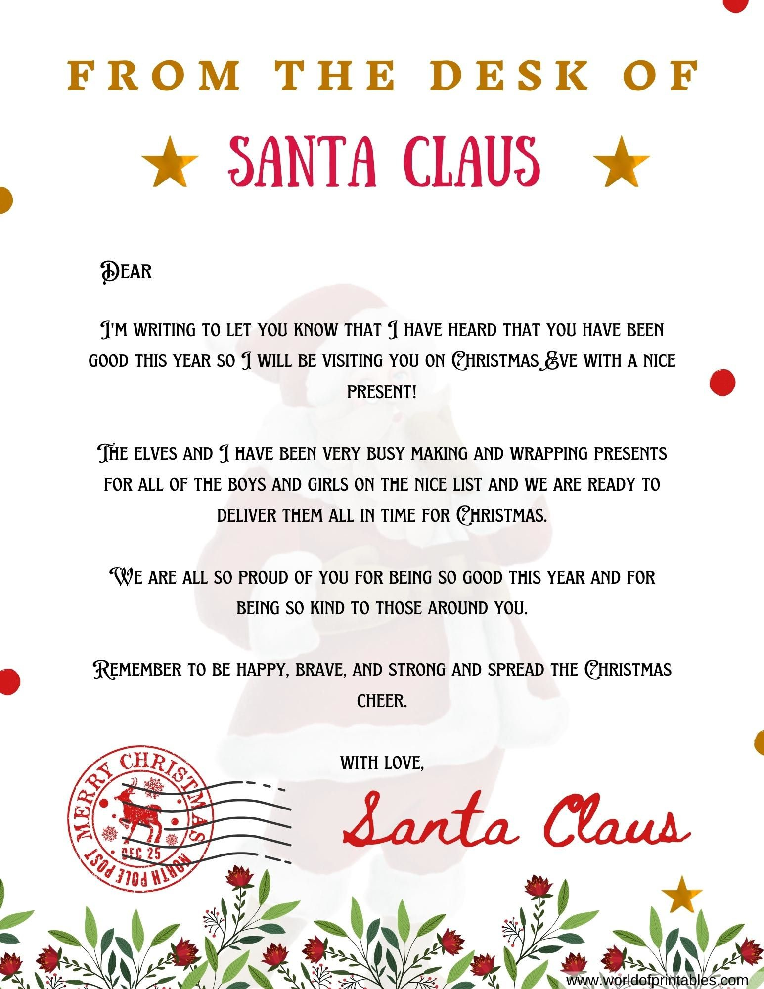 10 Best Free Letter From Santa Templates - World Of Printables - Free Printable And Editable Letters From Santa