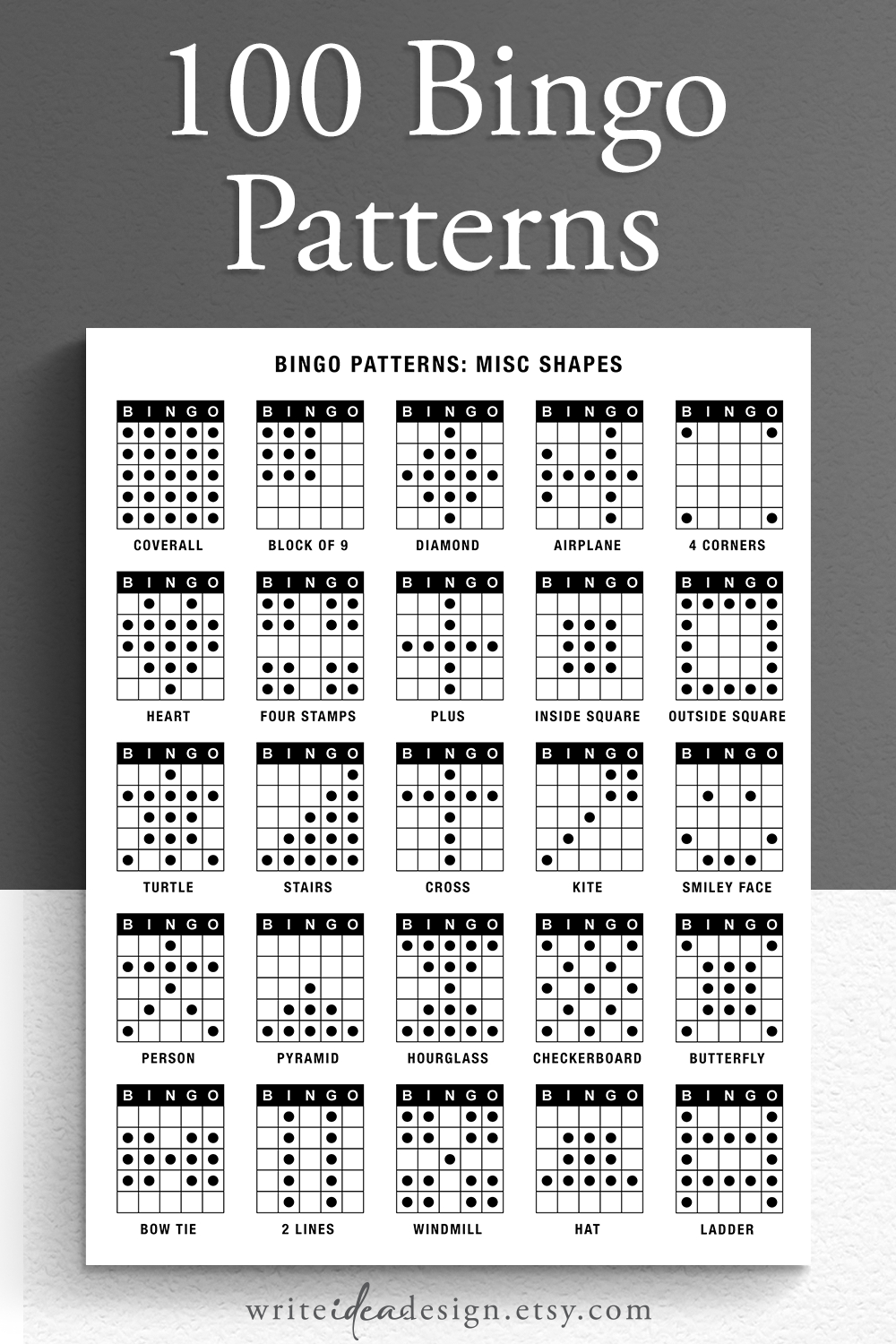 100 Bingo Patterns. Bingo Winning Patterns. Bingo Alphabet - Free Printable Bingo Game Patterns