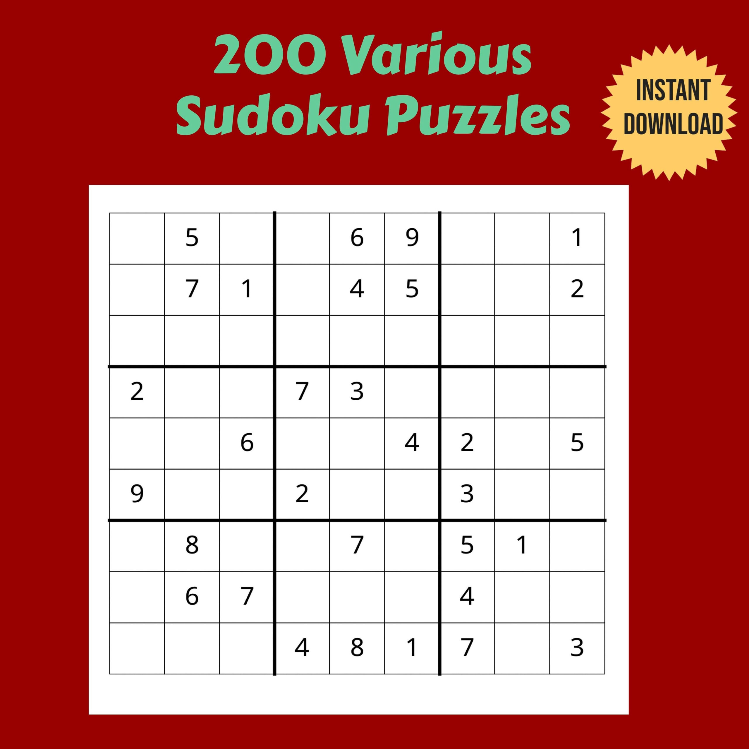 200 Variety Of Printable Sudoku Puzzles Easy, Medium, And Hard - Etsy - Free Printable Beginner Sudoku Puzzles
