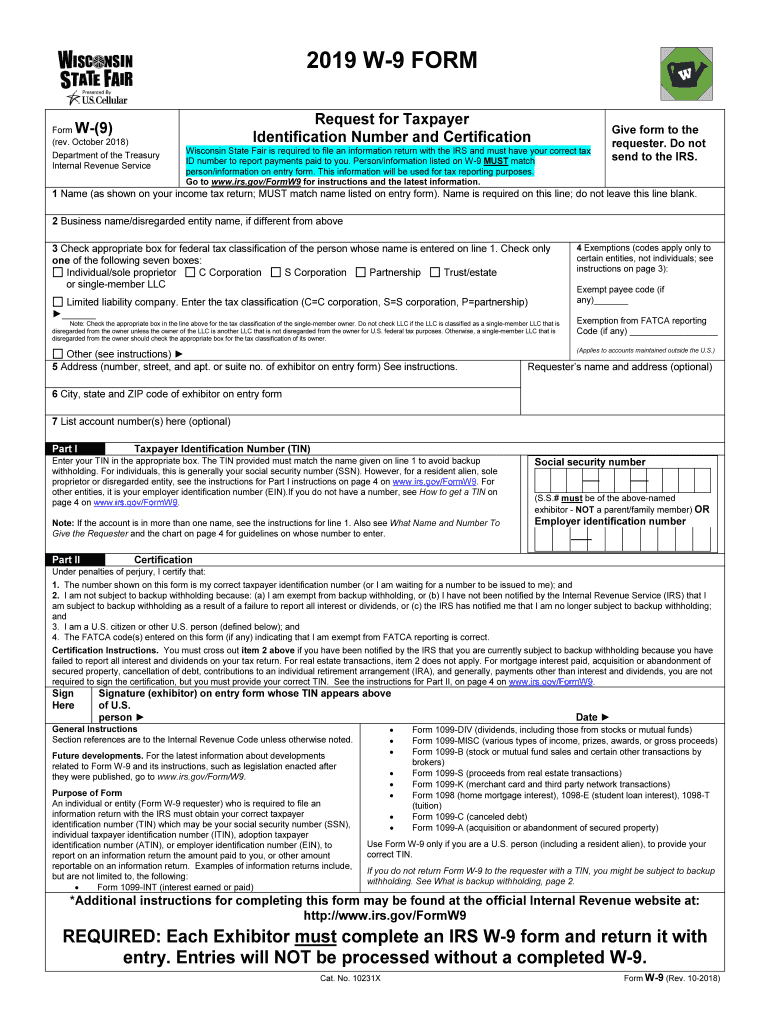2019 Form Wi W-9 Fill Online, Printable, Fillable, Blank - Pdffiller - Printable W-9 Form 2019