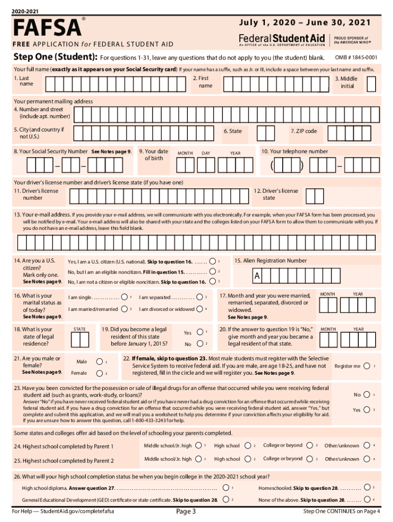 2020-2024 Form Fafsa Application Fill Online, Printable, Fillable - Free Printable Fafsa Form