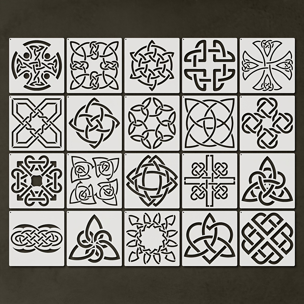 20Pcs Celtic Stencils, Celtic Knot Stencil With Metal Ring, 6 X 6 Inch Reusable Mylar Stencil For Crafts And Decorations, Viking Template For Painting On Wood, Canvas, Fabric, Floor, Wall, And Tile - Free Printable Celtic Stencils
