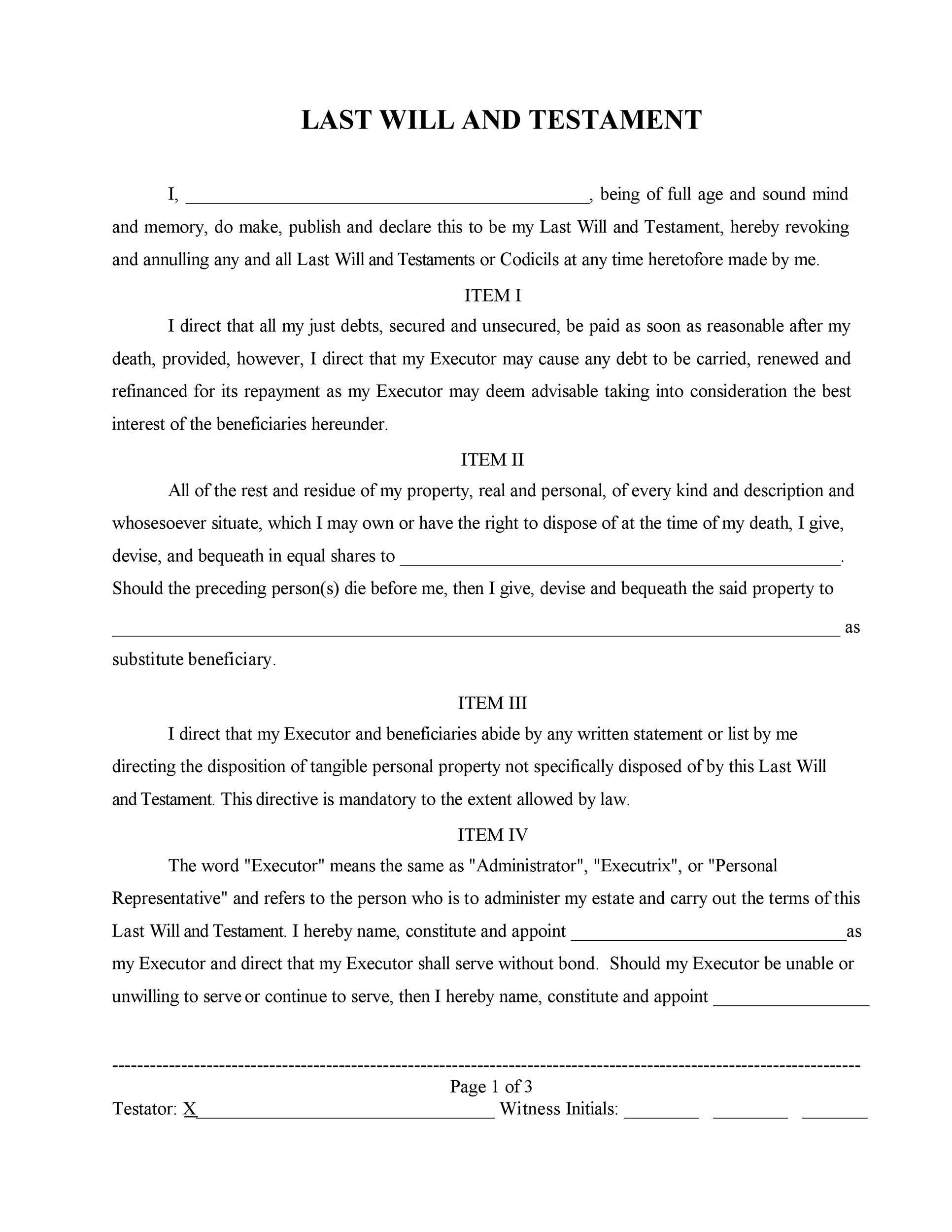 39 Last Will And Testament Forms &amp;amp; Templates ᐅ Templatelab - Free Forms For Wills