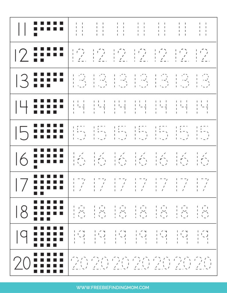 4 Free Number Tracing Worksheets 1-20 (Pdf Downloads) - Freebie - Free Printable Number Stencils 1-20