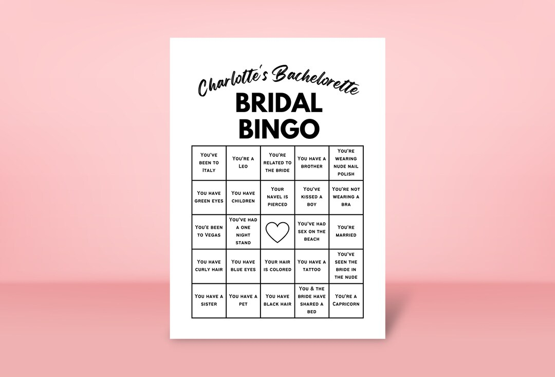 50 Bachelorette Bingo Game Cards, Minimalist Design, Printable - Free Printable Bachelorette Bingo Cards