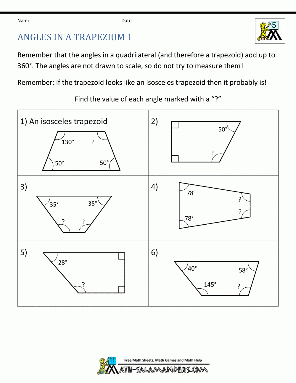 5Th Grade Geometry Worksheets Missing Angles - Free Printable Math Worksheets For Grade 5 Geometry