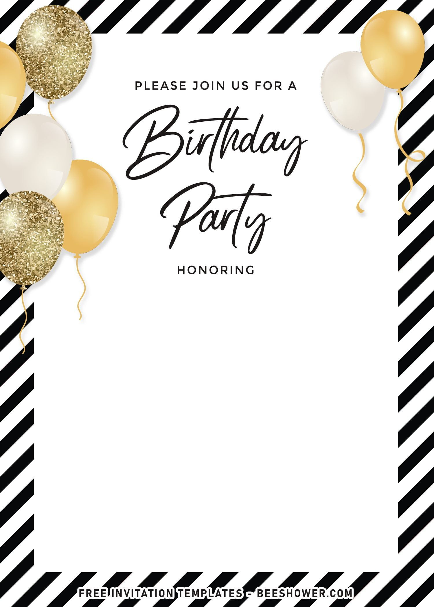 7+ Stunning Gold Balloons Birthday Invitation Templates - Free Personalized Printable Birthday Party Invitations