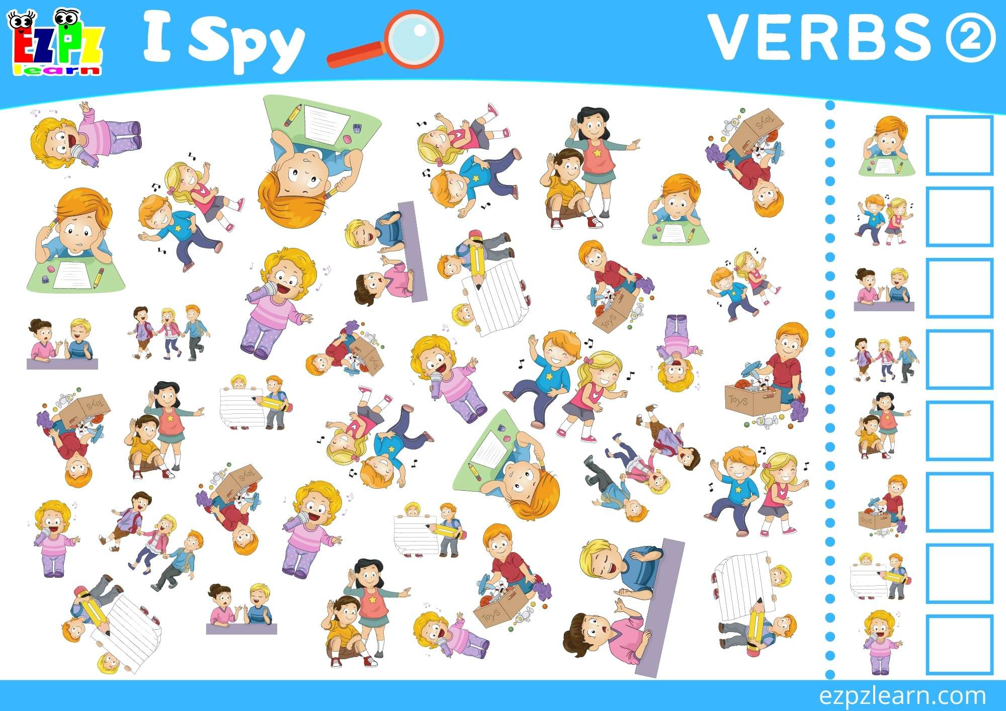Action Verbs 2 Topic I Spy Game For Kids Free Pdf Download - Free Printable Verb Games