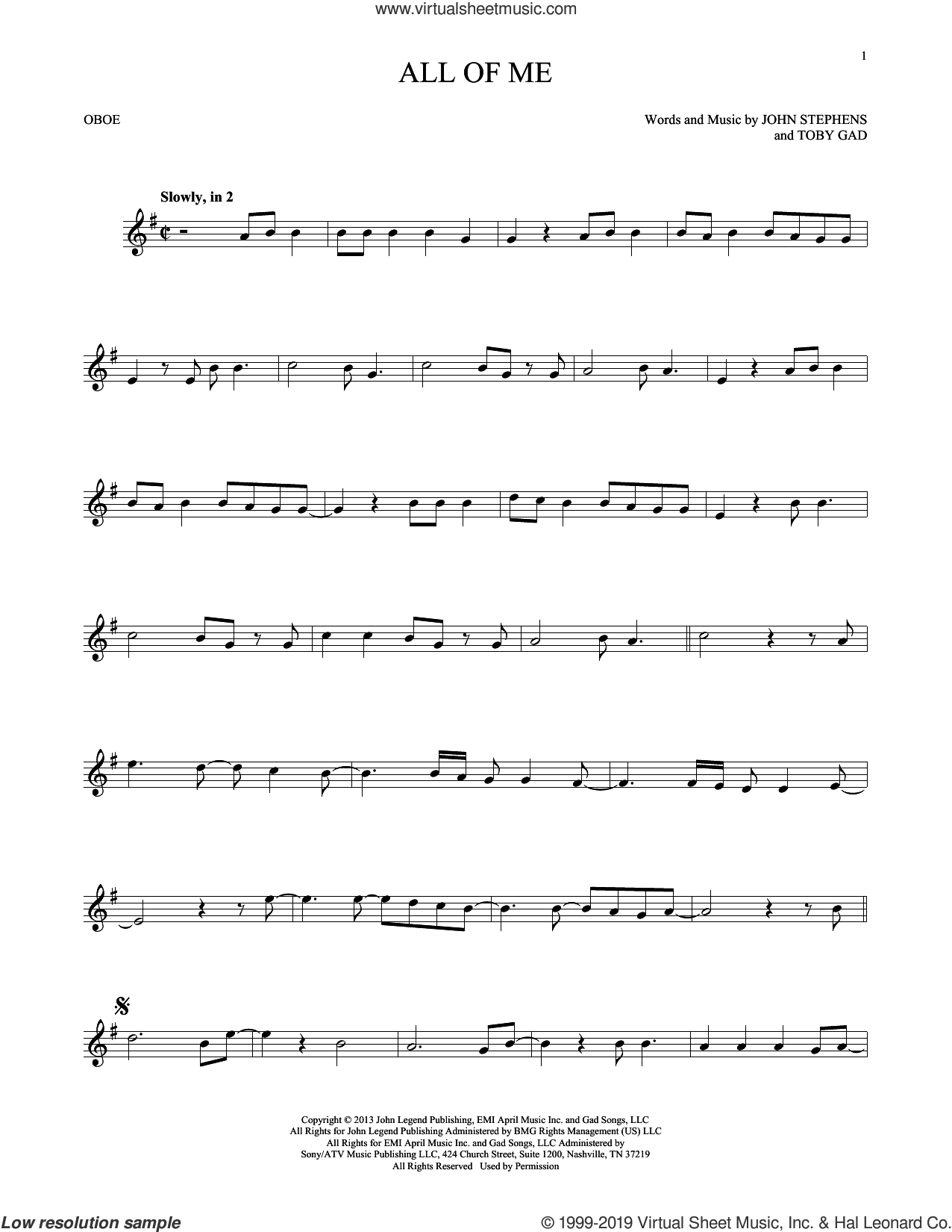 All Of Me Sheet Music For Oboe Solo (Pdf-Interactive) - Free Printable Oboe Sheet Music