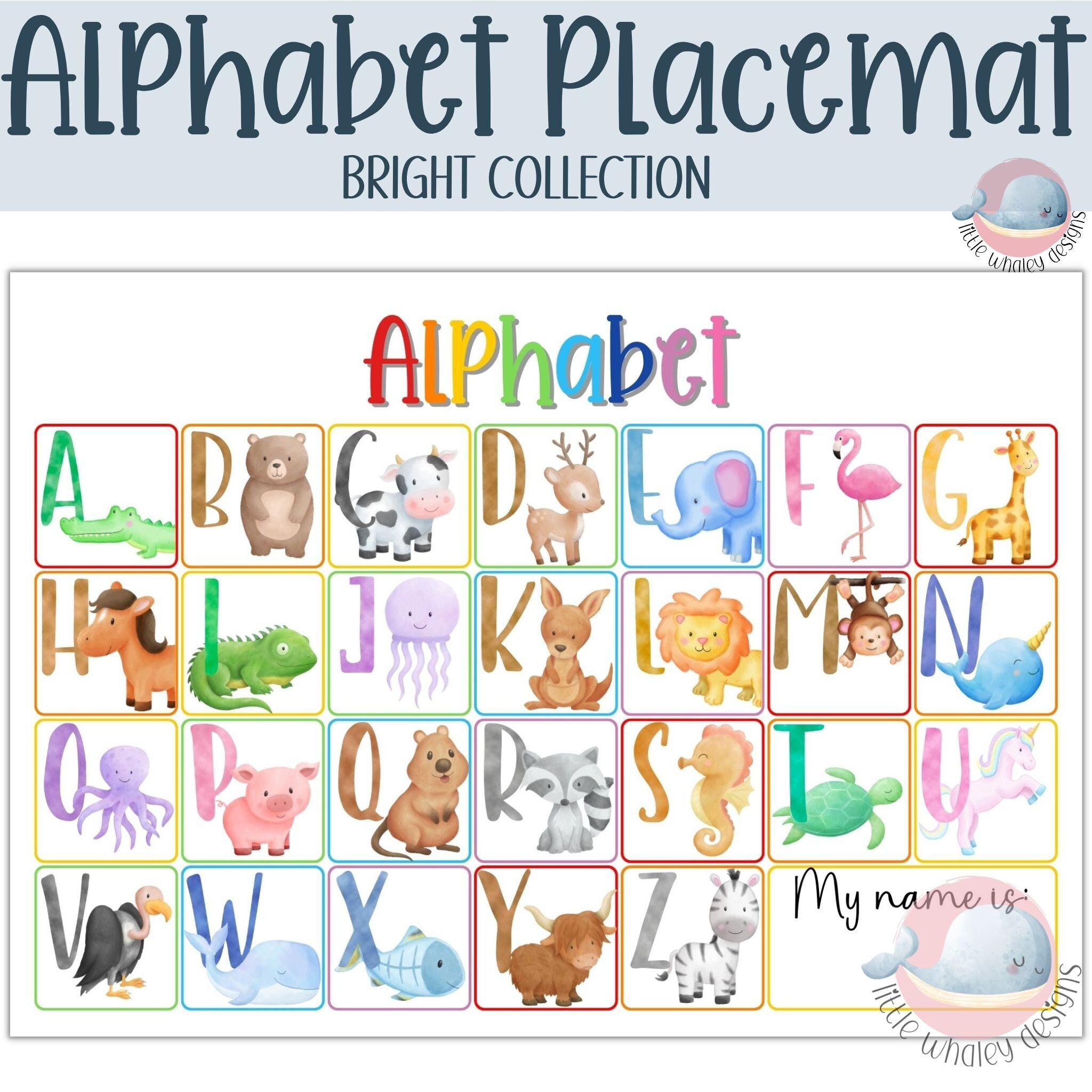 Alphabet A-Z Placemat, Alphabet Letters A-Z Poster, Printable Kids - Free Printable Alphabet Placemat