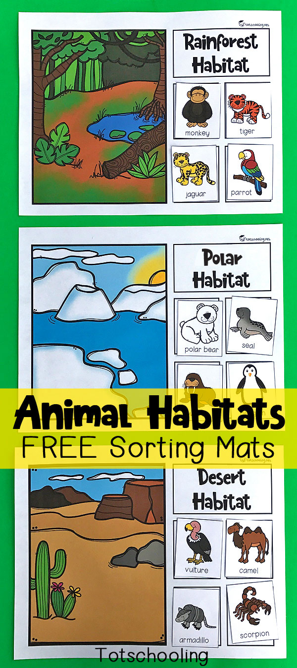 Animal Habitats Sorting Mats | Totschooling - Toddler, Preschool - Animal Habitat Printable