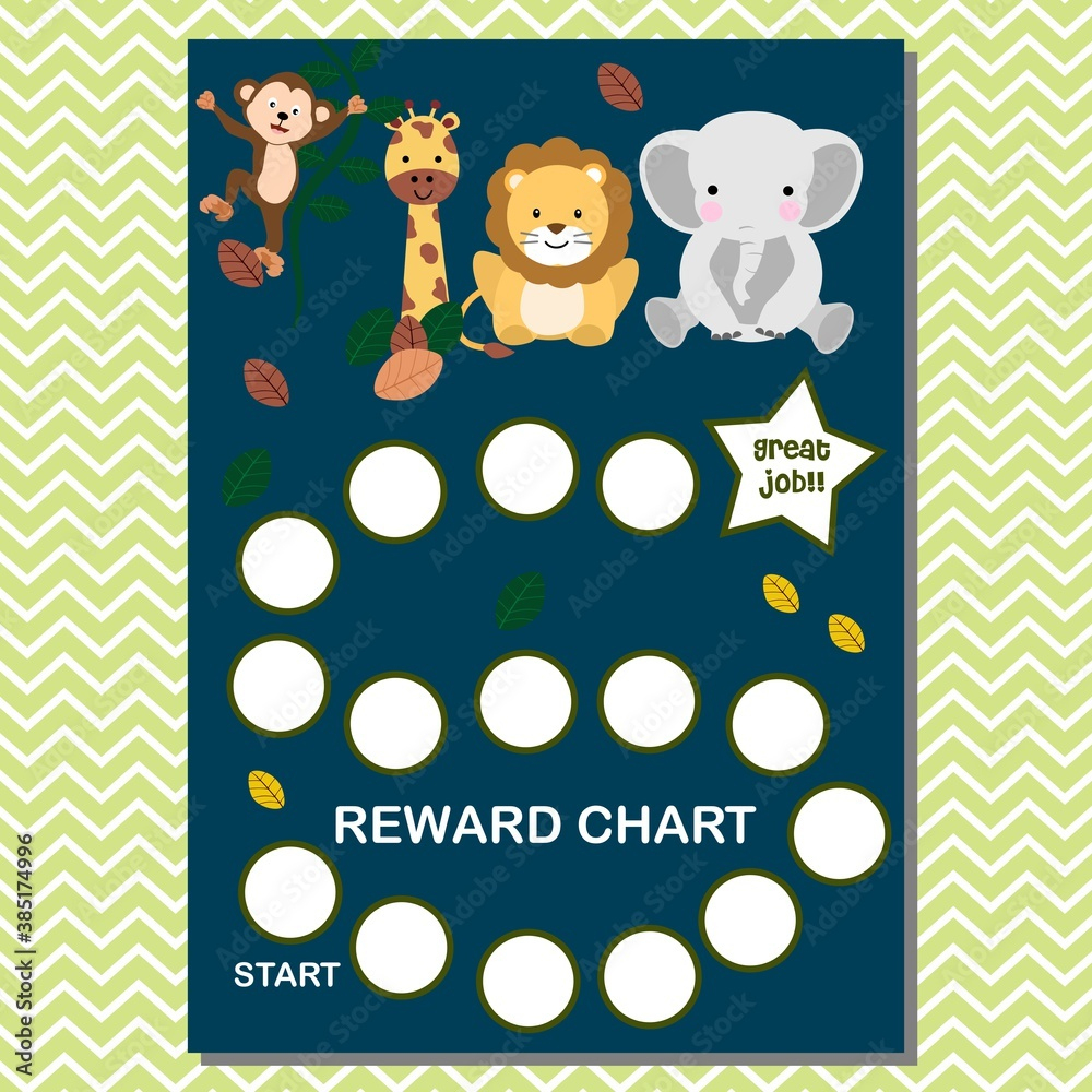 Animal Theme Reward Chart For Boy Or Girl Stock Vector | Adobe Stock - Free Printable Animal Behavior Charts