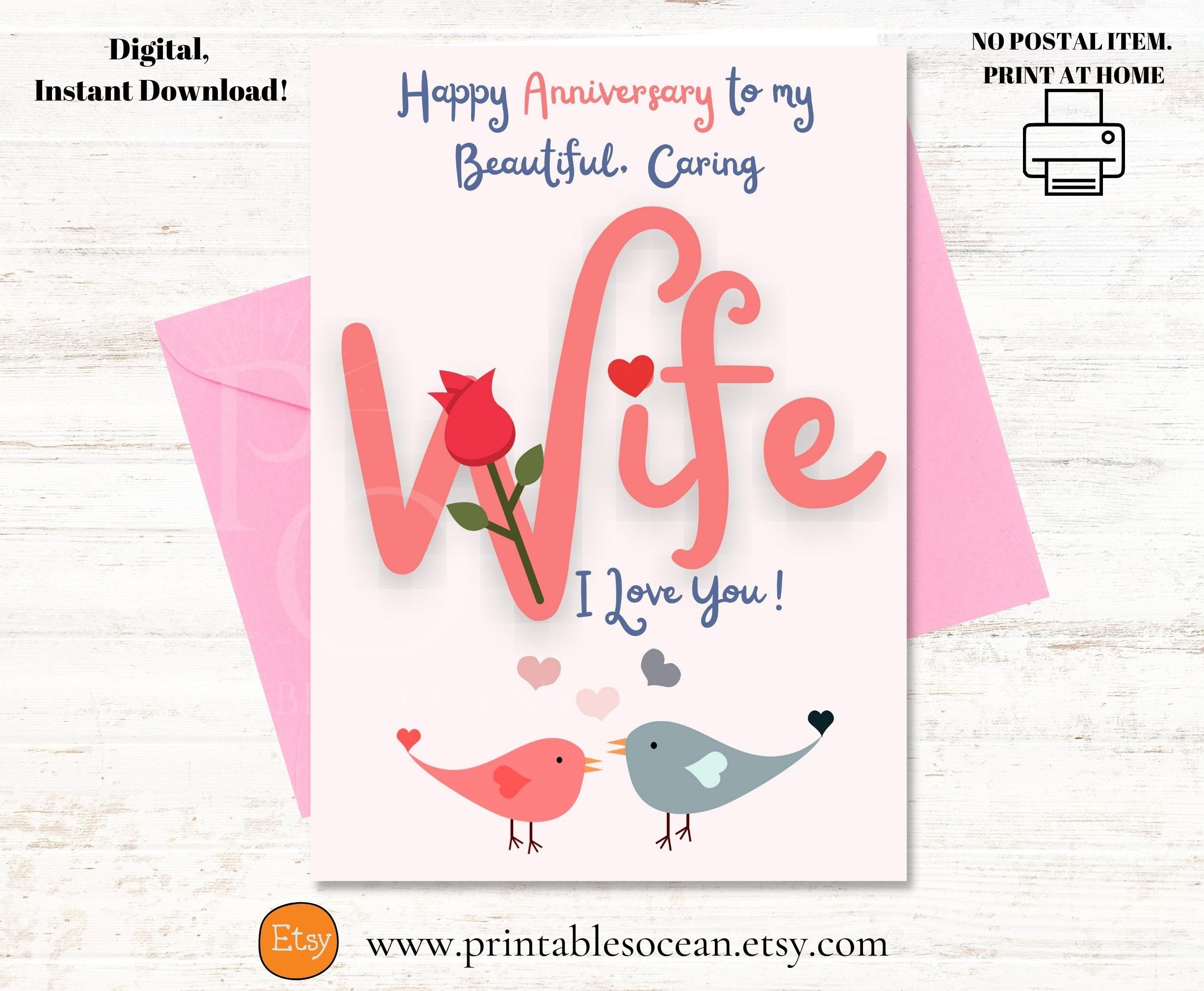 Anniversary Card For Wife Printable Downloadable, Happy - Free Printable Anniversary Cards No Download