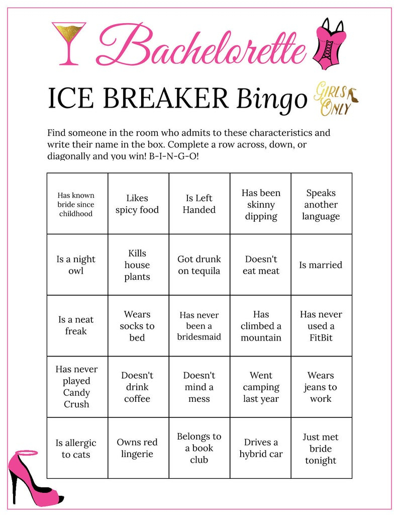 Bachelorette Party Bingo Cards Printable Game Ice Breaker Get To - Free Printable Bachelorette Bingo Cards