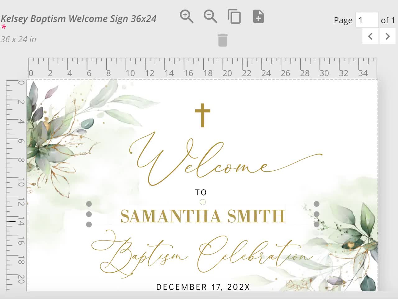 Baptism Welcome Sign Template, Christening Welcome Sign, Green And Gold Baptism Welcome Sign, Printable Editable Baptism Sign Greenery Gold - Free Printable Baptism Signs