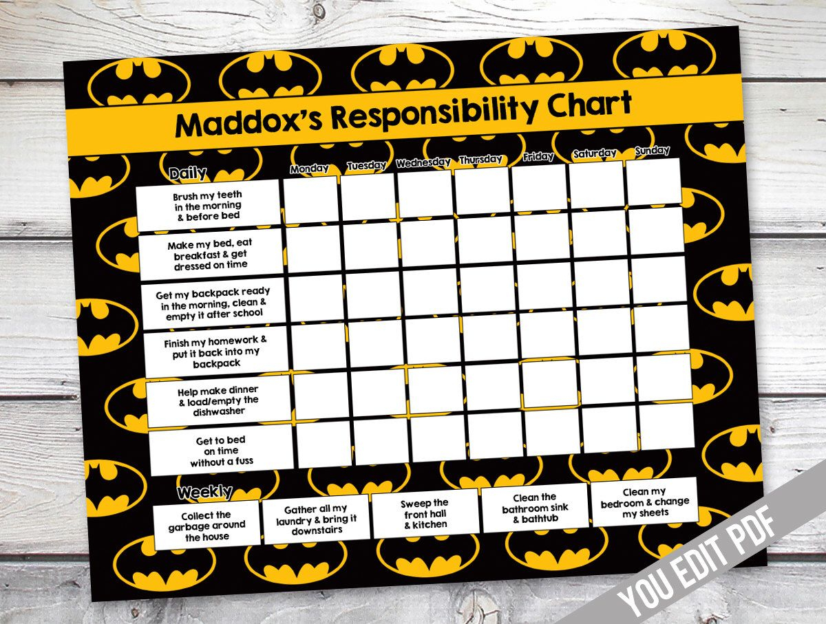 Batman Chore Chart Printable Boys Reward Chart | Etsy - Free Printable Batman Reward Chart