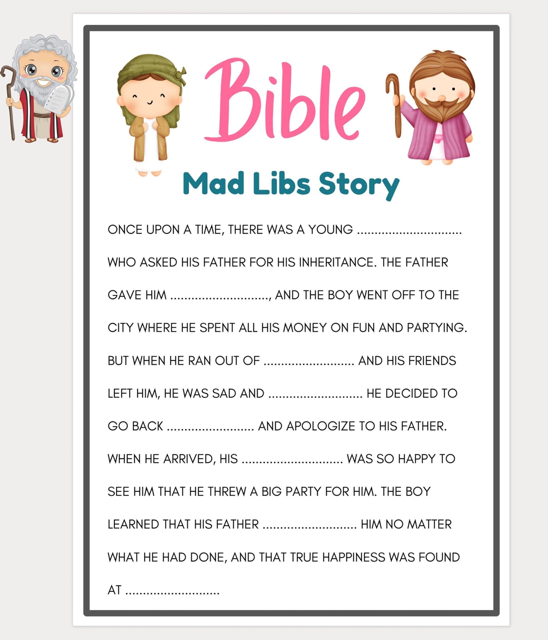 Bible Games, Bible Mad Libs Story, Bible Games For Kids, Bible - Free Printable Christian Mad Libs