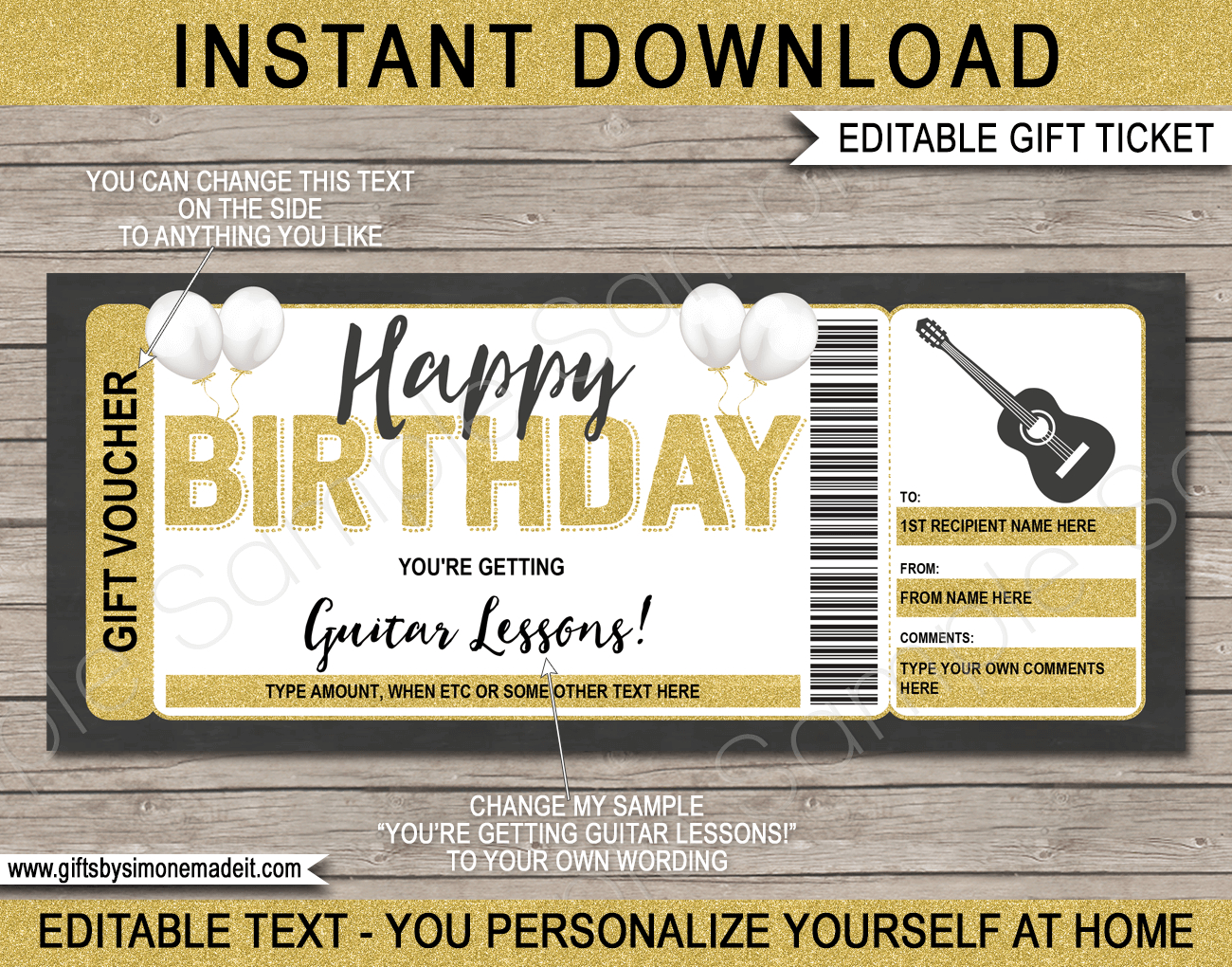 Birthday Guitar Lessons Gift Voucher Template - Free Printable Birthday Cards Guitar