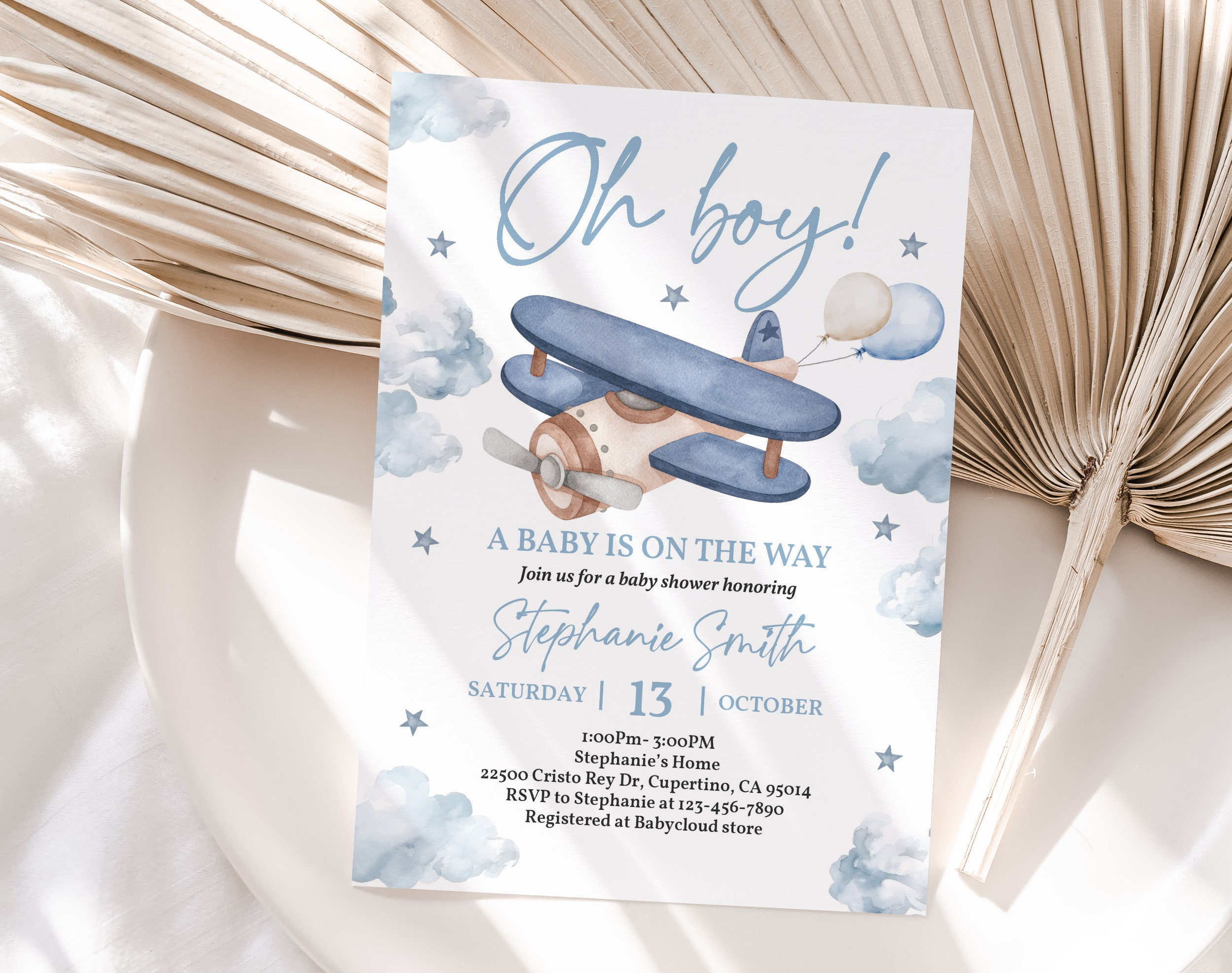 Blue Airplane Baby Shower Invitation Editable Travel Baby Shower - Free Printable Airplane Baby Shower Invitations