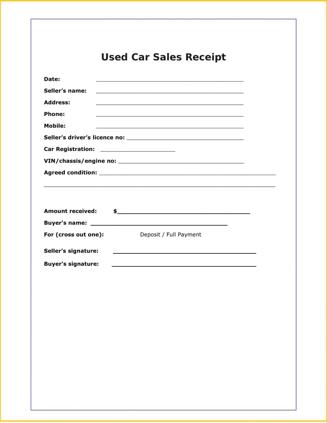 Browse Our Printable Used Car Sales Receipt Template | Receipt - Free Printable Receipt For Car Sale
