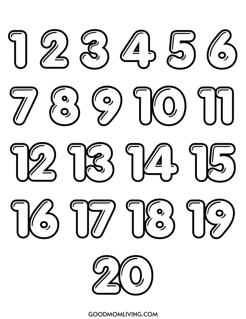 Bubble Numbers 1-20 (Printable Bubble Numbers 1 20) - Good Mom Living - Free Printable Bubble Numbers 1-20