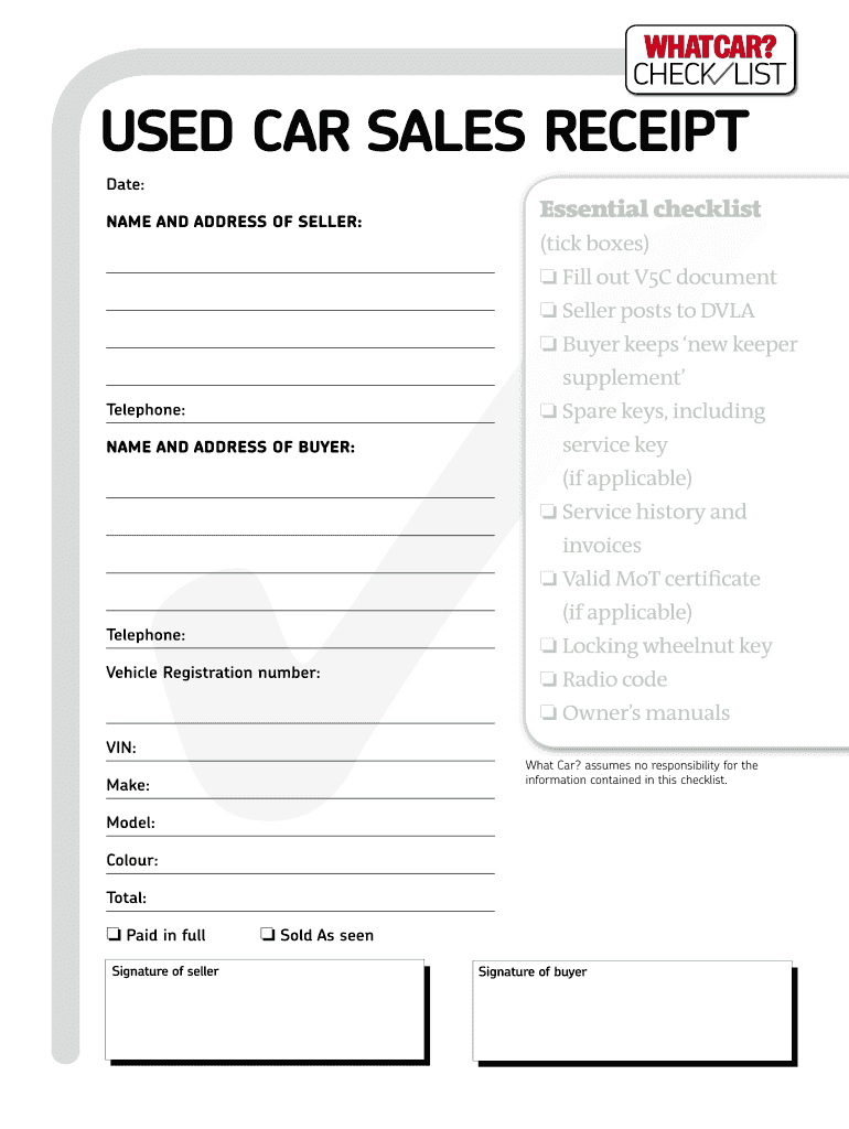 Car Receipt - Fill Online, Printable, Fillable, Blank | Pdffiller - Free Printable Receipt For Car Sale