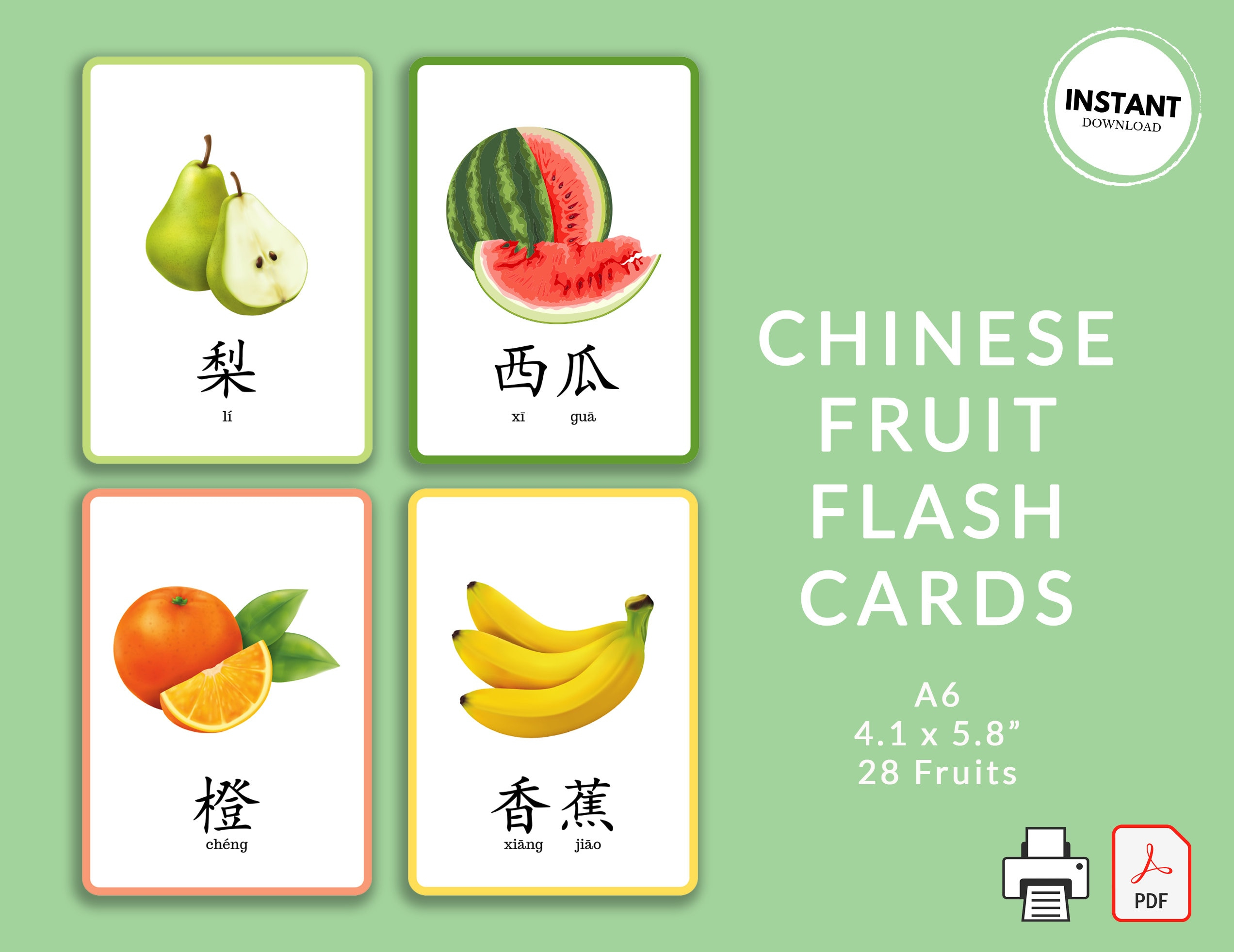 Chinese Fruits Flashcards Printable Simplified Mandarin Fruit - Free Printable Mandarin Flashcards