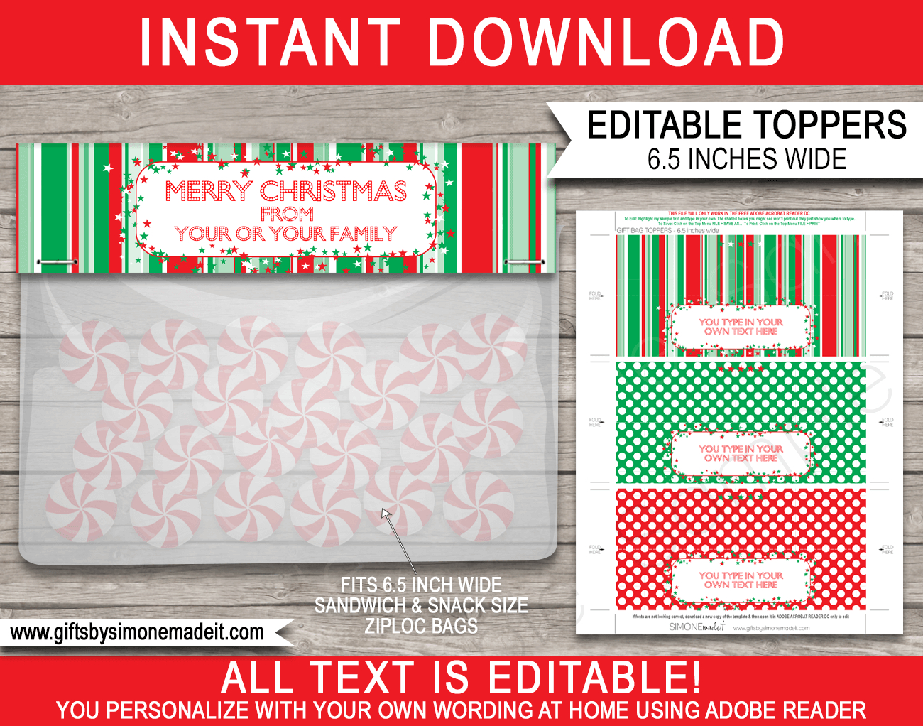 Christmas Bag Toppers (Patterns) - 6.5 Inch Wide - Free Printable Christmas Treat Bag Labels
