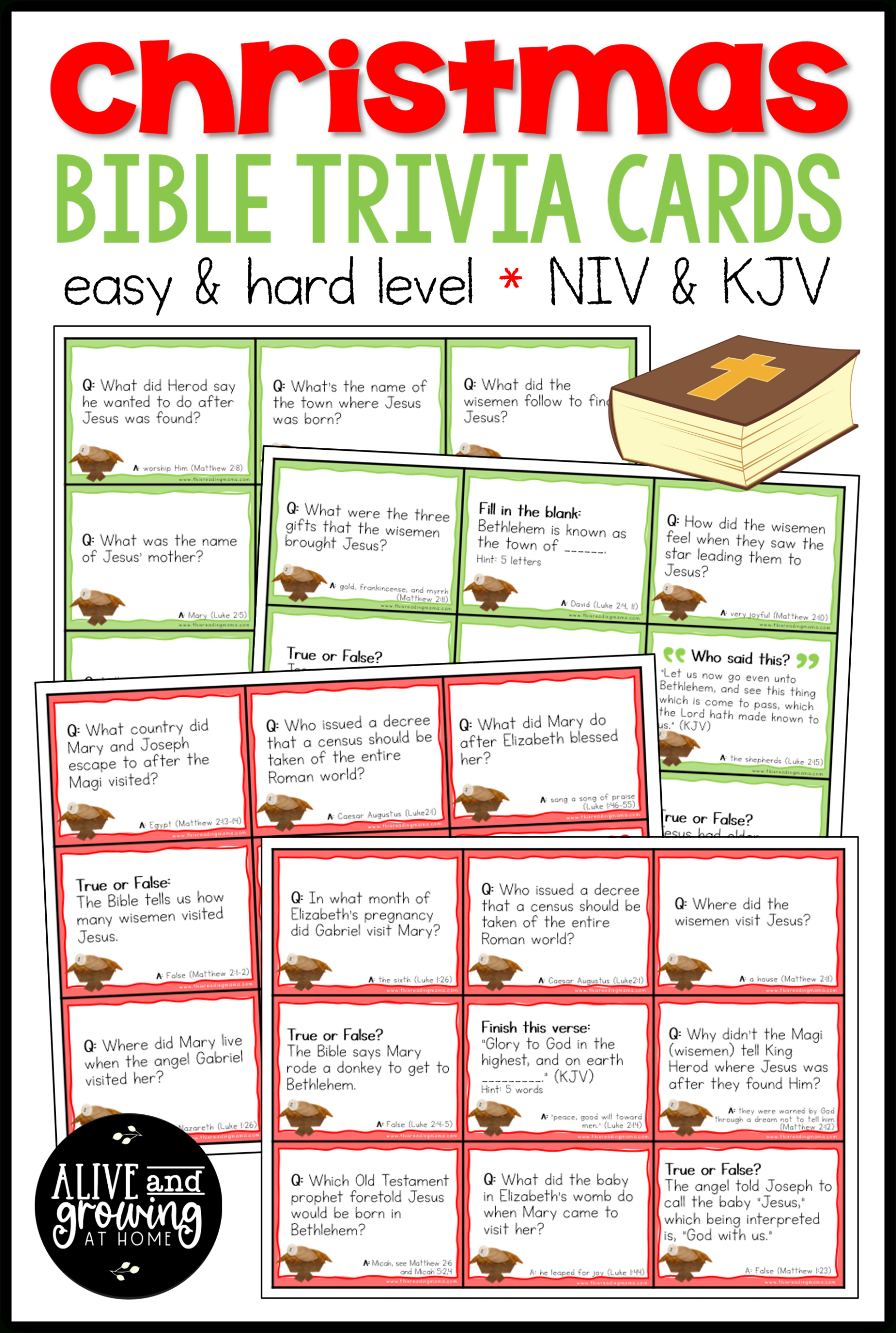Christmas Bible Trivia Cards - Alive And Growing At Home - Free Printable Bible Christmas Trivia Games
