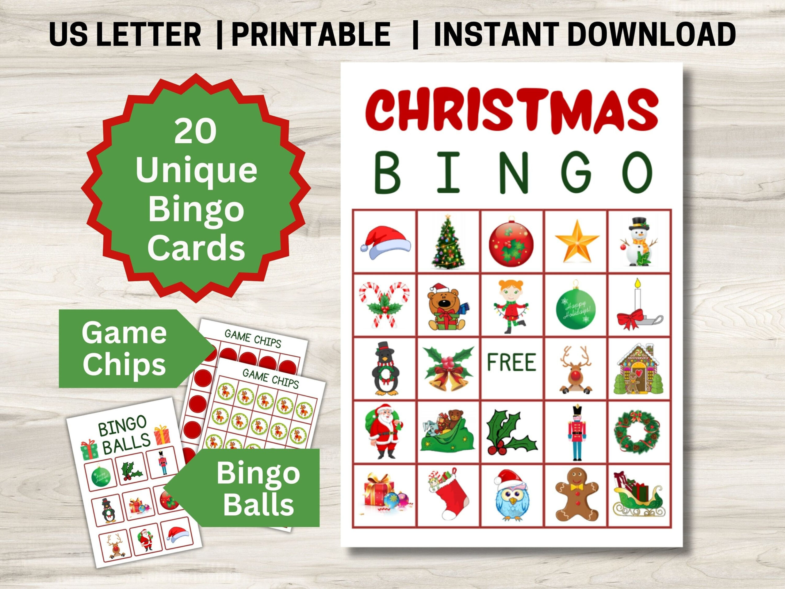 Christmas Bingo Printable, 20 Christmas Bingo Cards, Includes - Printable Bingo Christmas 20