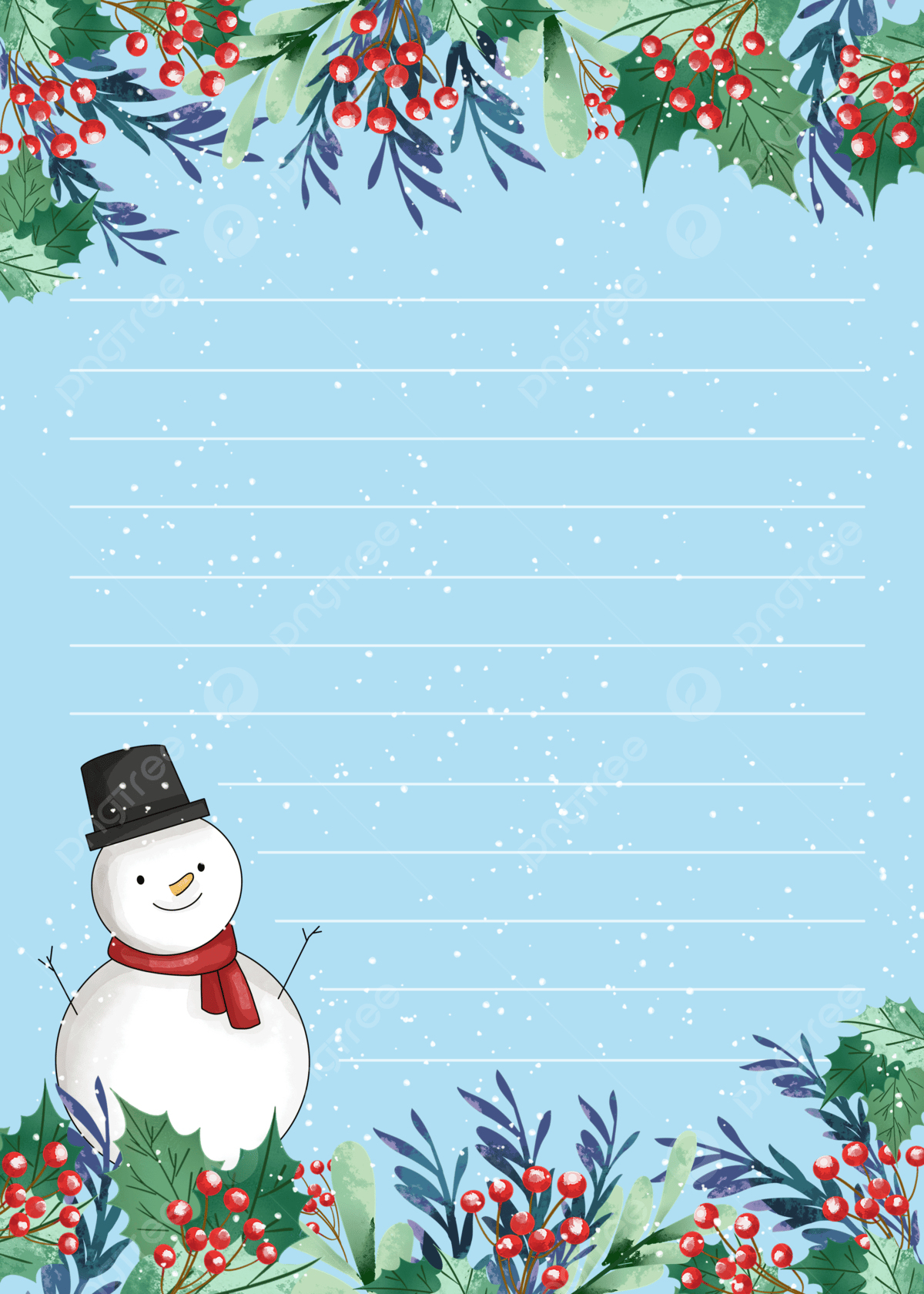 Christmas Blue Snowflake Plant Snowman Stationery Background - Snowman Stationary Free