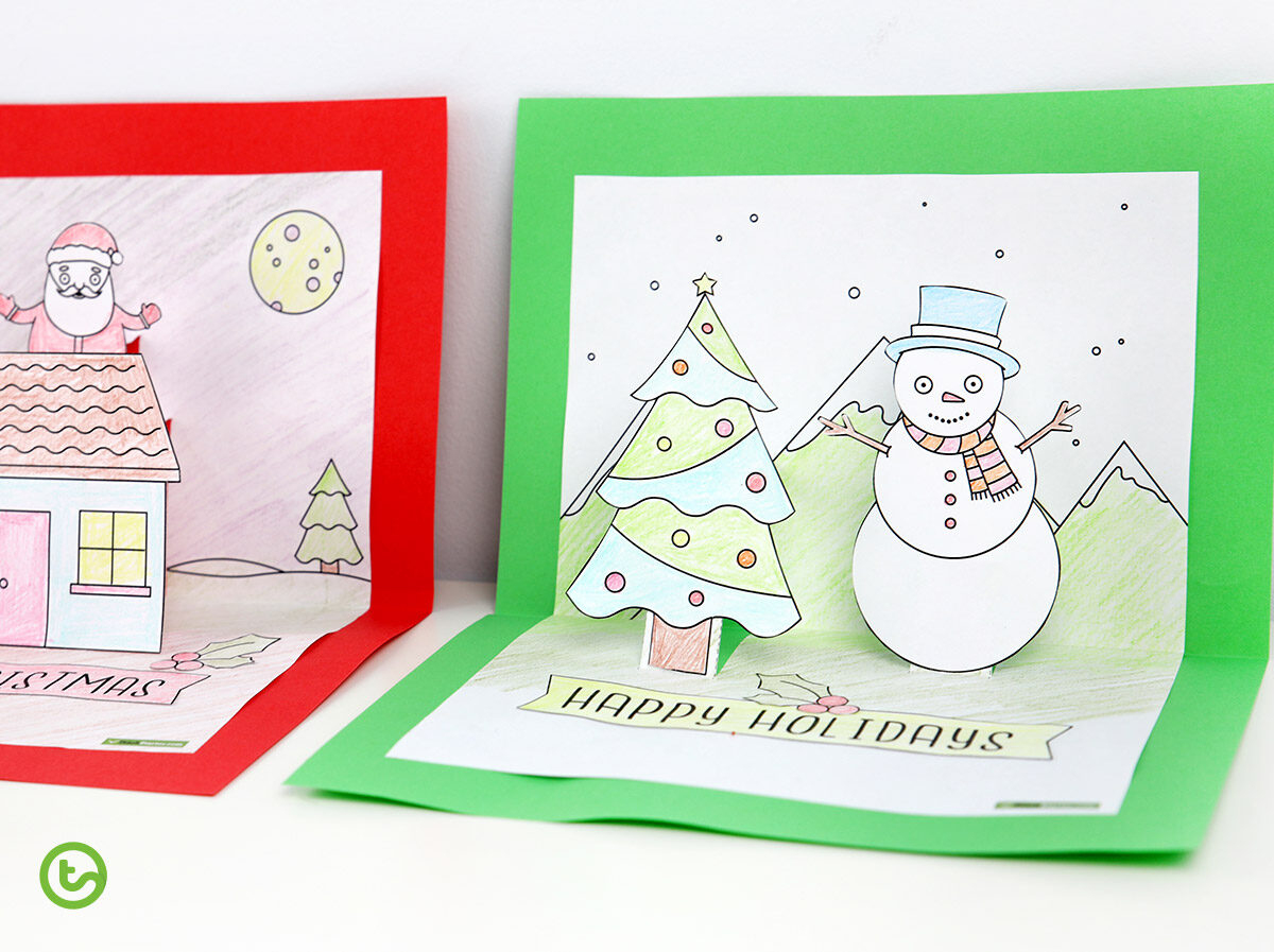Christmas Craft - Summer And Winter Pop Up Card Templates | Teach - Free Printable Pop Up Card Templates Christmas