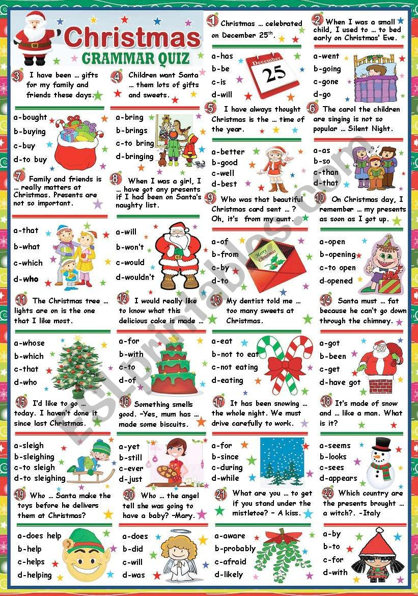 Christmas Grammar Quiz (Key Included) - Esl Worksheetkatiana - Free Printable Christmas Grammar Worksheets