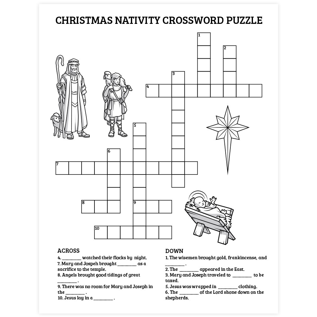 Christmas Nativity Crossword Puzzle - Printable - Free Easy Printable Christmas Crossword Puzzles