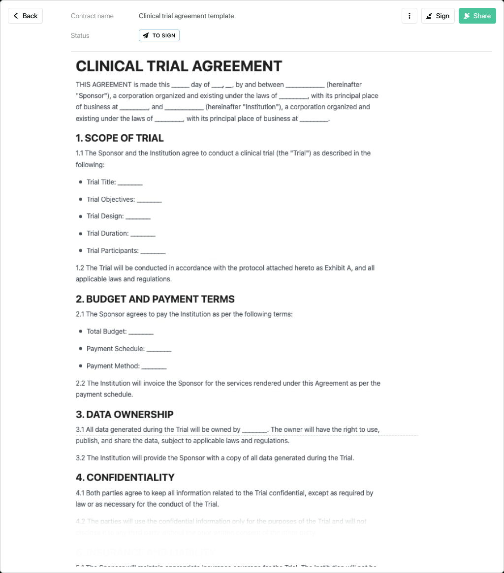 Clinical Trial Agreement Template - Free To Use - Free Printable Agreement Forms