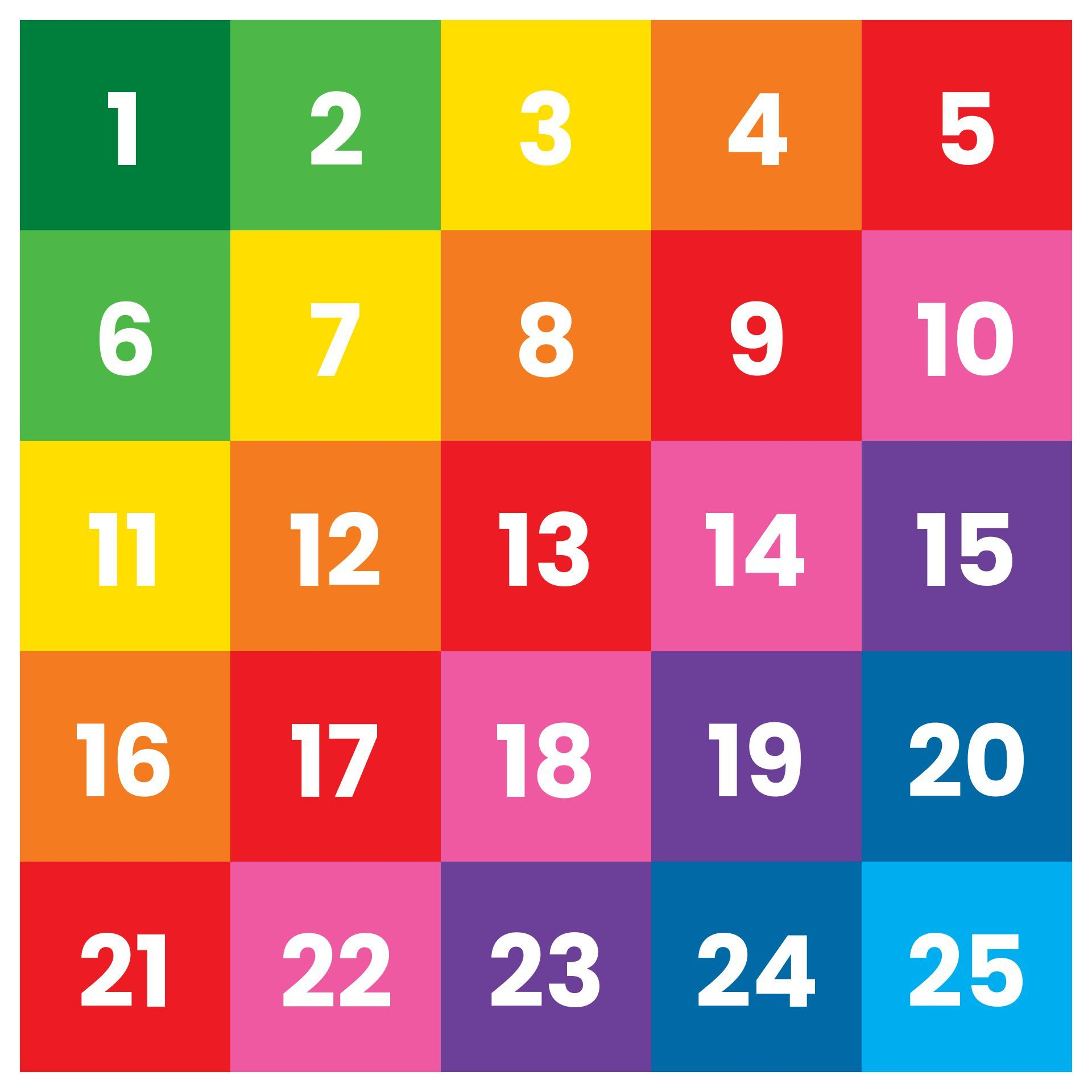 Colorful Number Grid Printable 1-25 For Kids Learning Numbers - Free Printable Numbers 1-25