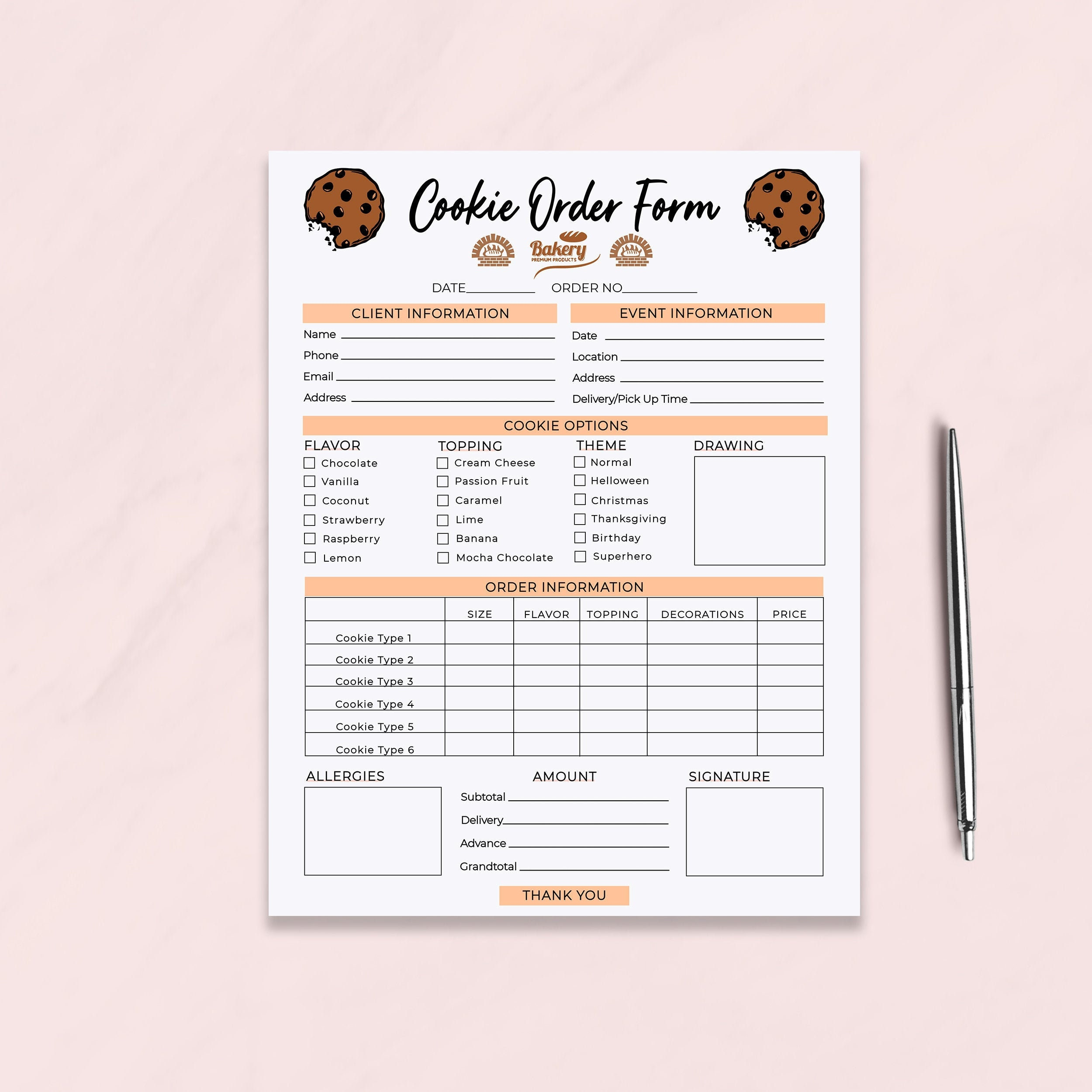 Cookie Order Form Template Bakery Order Form Receipt Small - Free Printable Bakery Order Forms